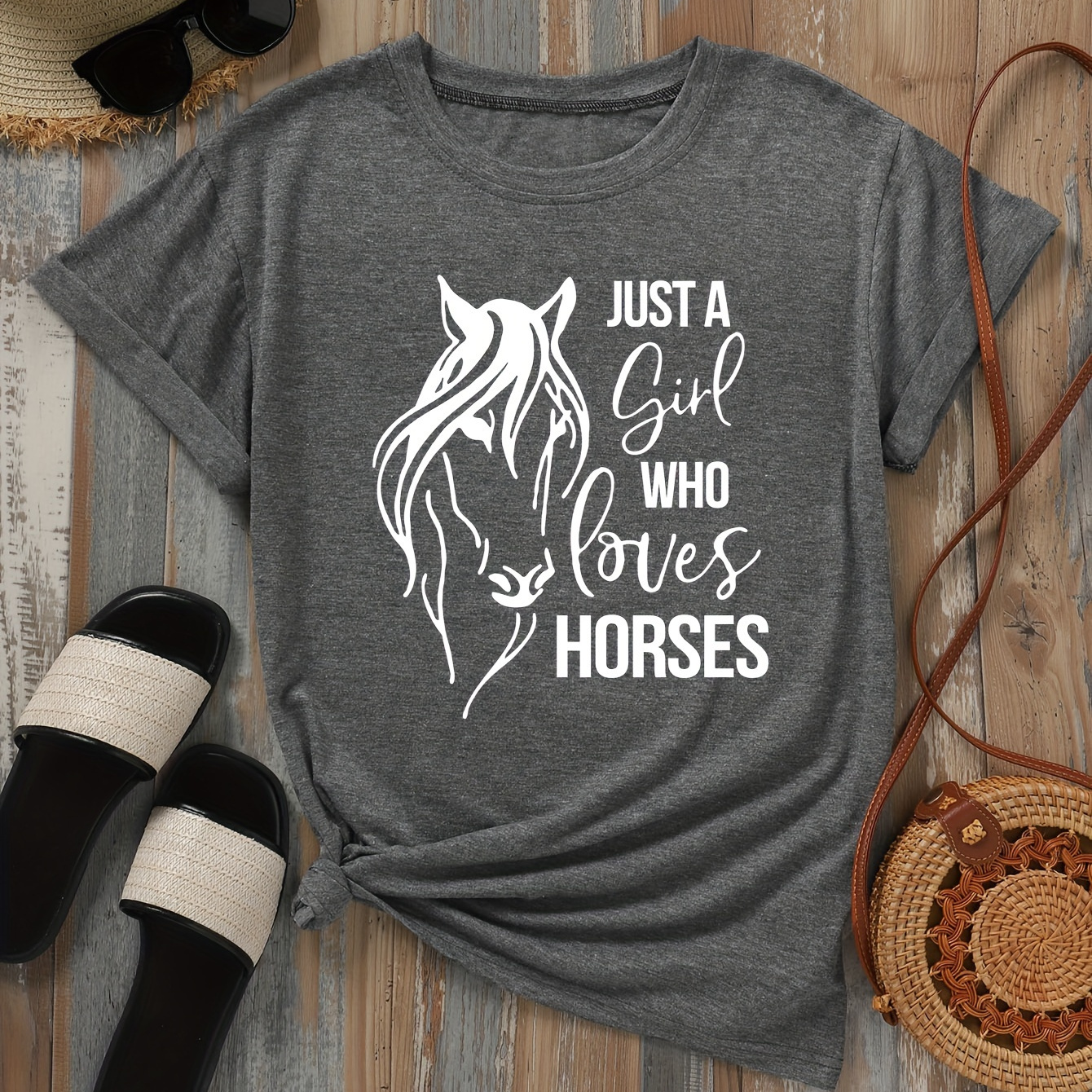 Cool Horse & Letter Print T-shirt, Casual Short Sleeve Crew Neck Top, Women's Clothing
Cool Horse & Letter Print T-shirt, Casual Short Sleeve Crew Neck Top, Women's Clothing