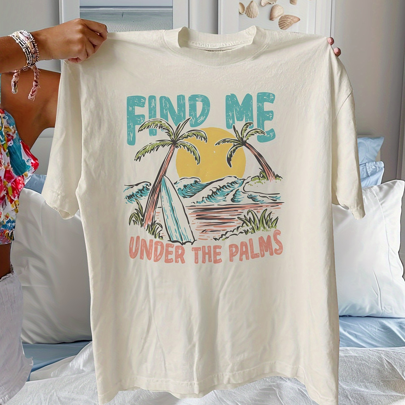 Beach & Letter Print T-shirt, Short Sleeve Crew Neck Casual Top For Summer & Spring, Women's Clothing
Beach & Letter Print T-shirt, Short Sleeve Crew Neck Casual Top For Summer & Spring, Women's Clothing