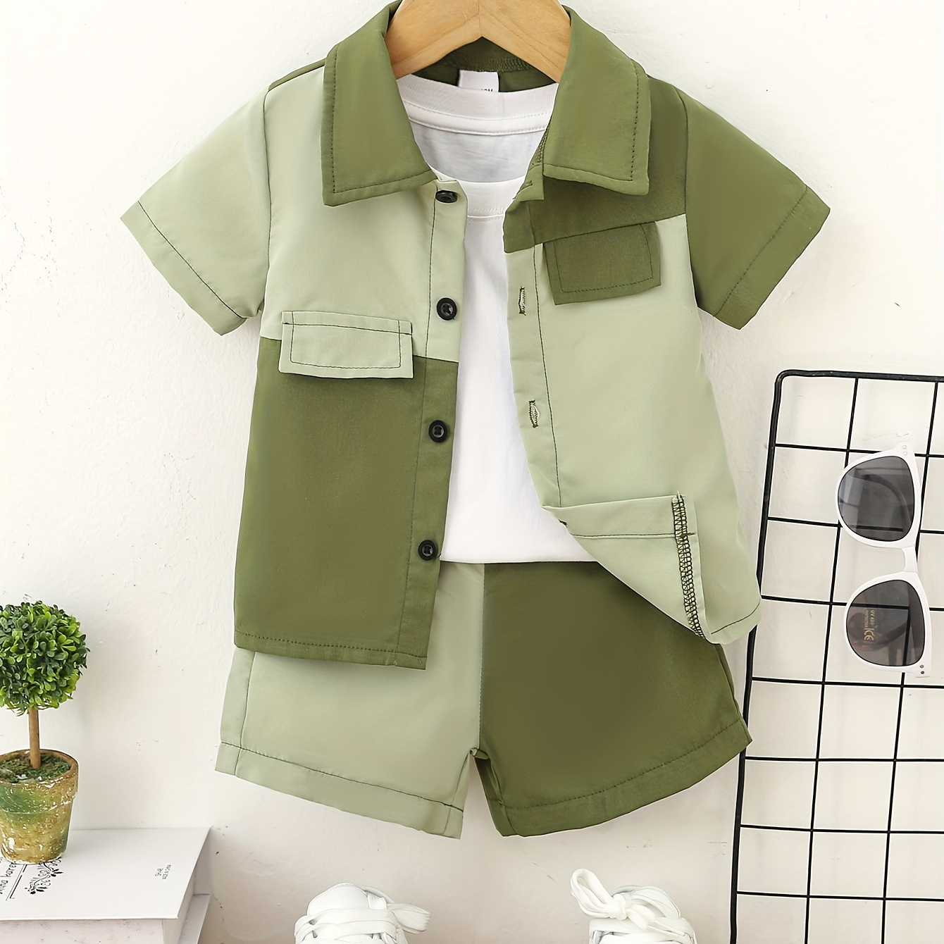 2pcs Infant & Toddler's Color Block Summer Set, Short Sleeve Lapel Shirt & Casual Shorts, Baby Boy's Clothes
2pcs Infant & Toddler's Color Block Summer Set, Short Sleeve Lapel Shirt & Casual Shorts, Baby Boy's Clothes