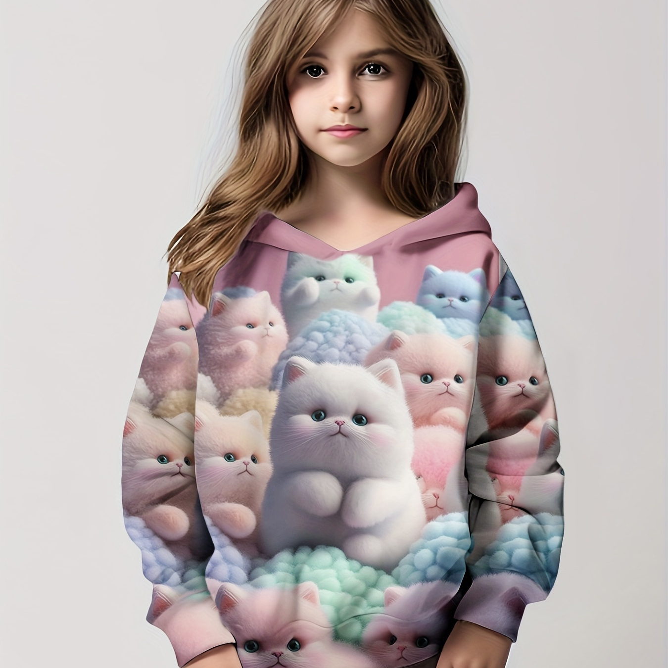 Adorable Kittens Print Girls Pullover Long Sleeve Trendy & Cute Hooded Sweatshirt Tops, Kids Clothing Gifts
Adorable Kittens Print Girls Pullover Long Sleeve Trendy & Cute Hooded Sweatshirt Tops, Kids Clothing Gifts