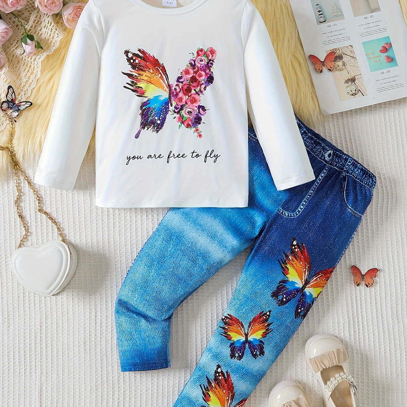 2pcs Creative Butterfly Flower Graphic Pullover Top + Faux Denim Print Pants Set For Spring Fall Gift
2pcs Creative Butterfly Flower Graphic Pullover Top + Faux Denim Print Pants Set For Spring Fall Gift