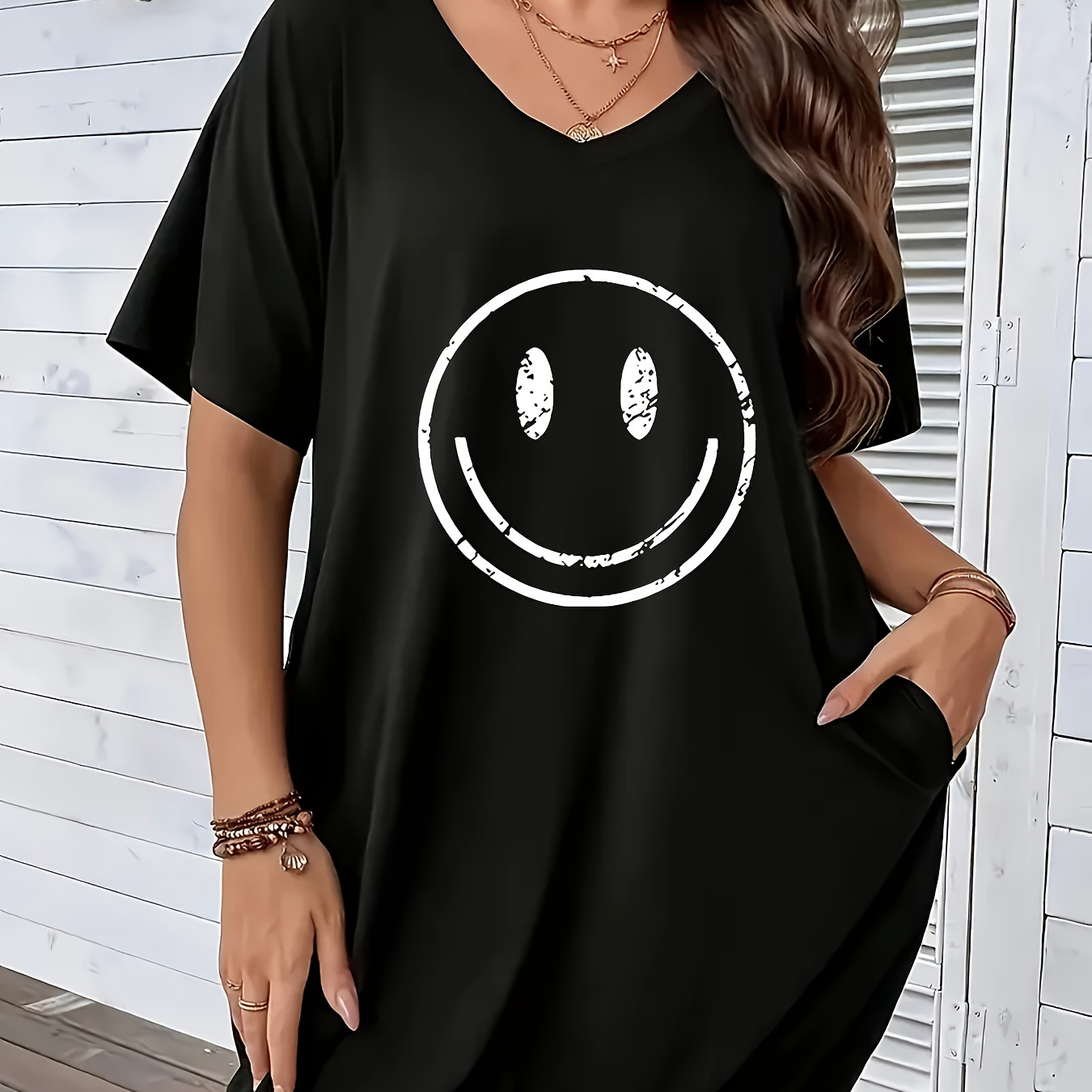 Size V-neck Dress With Geometric Print - Casual, Stretchy Polyester, Machine Washable - Spring/summer
Size V-neck Dress With Geometric Print - Casual, Stretchy Polyester, Machine Washable - Spring/summer