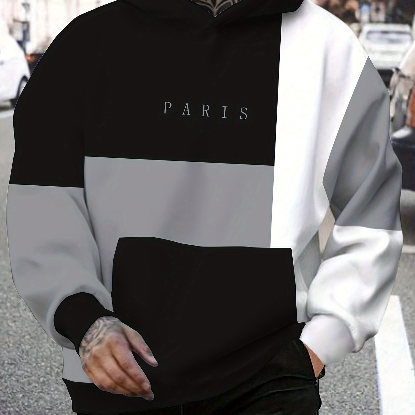 Men's Color Block Paris Graphic Print Hoodie With Kangaroo Pocket, Casual Long Sleeve Hooded Sweatshirt For Outdoor
Men's Color Block Paris Graphic Print Hoodie With Kangaroo Pocket, Casual Long Sleeve Hooded Sweatshirt For Outdoor