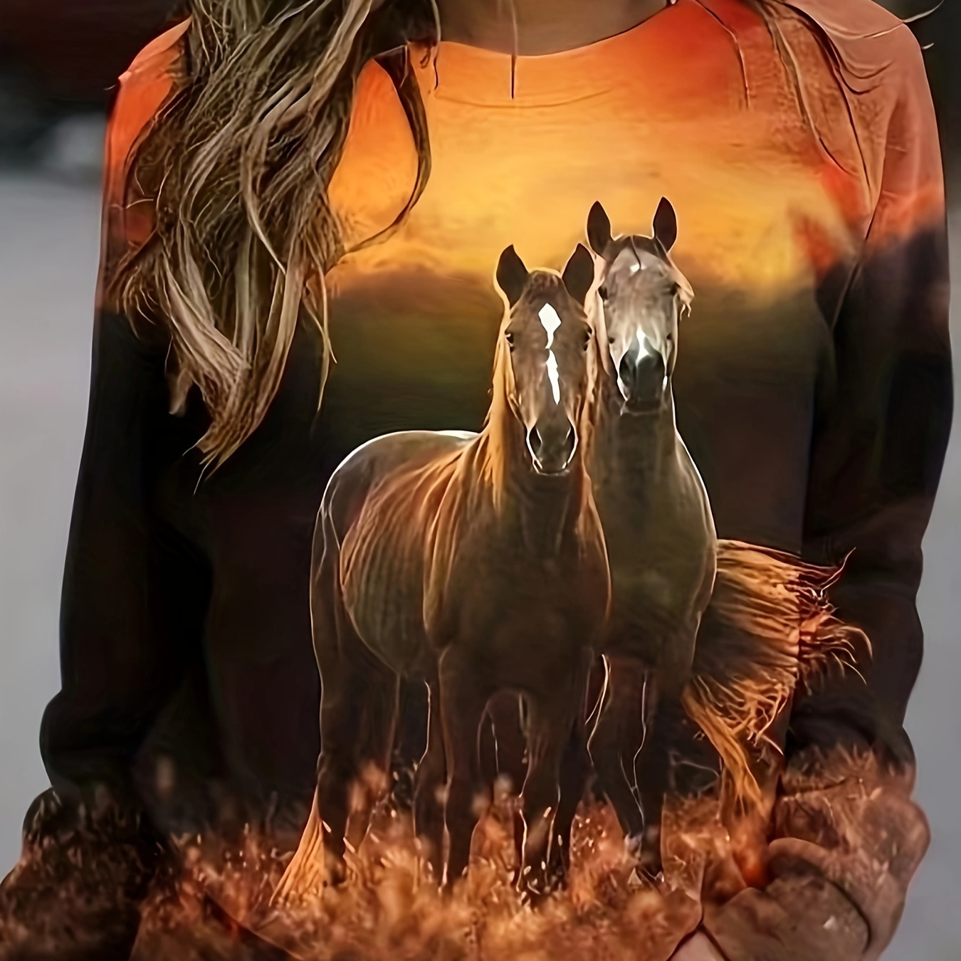 Horse Print Pullover Sweatshirt, Casual Long Sleeve Crew Neck Sweatshirt, Women's Clothing
Horse Print Pullover Sweatshirt, Casual Long Sleeve Crew Neck Sweatshirt, Women's Clothing