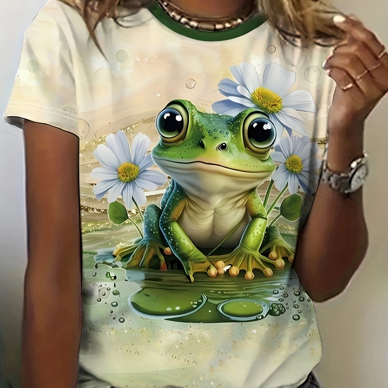 Cartoon Frog Print T-shirt, Short Sleeve Crew Neck Leisure T-shirt For Spring & Summer, Women's Clothing
Cartoon Frog Print T-shirt, Short Sleeve Crew Neck Leisure T-shirt For Spring & Summer, Women's Clothing