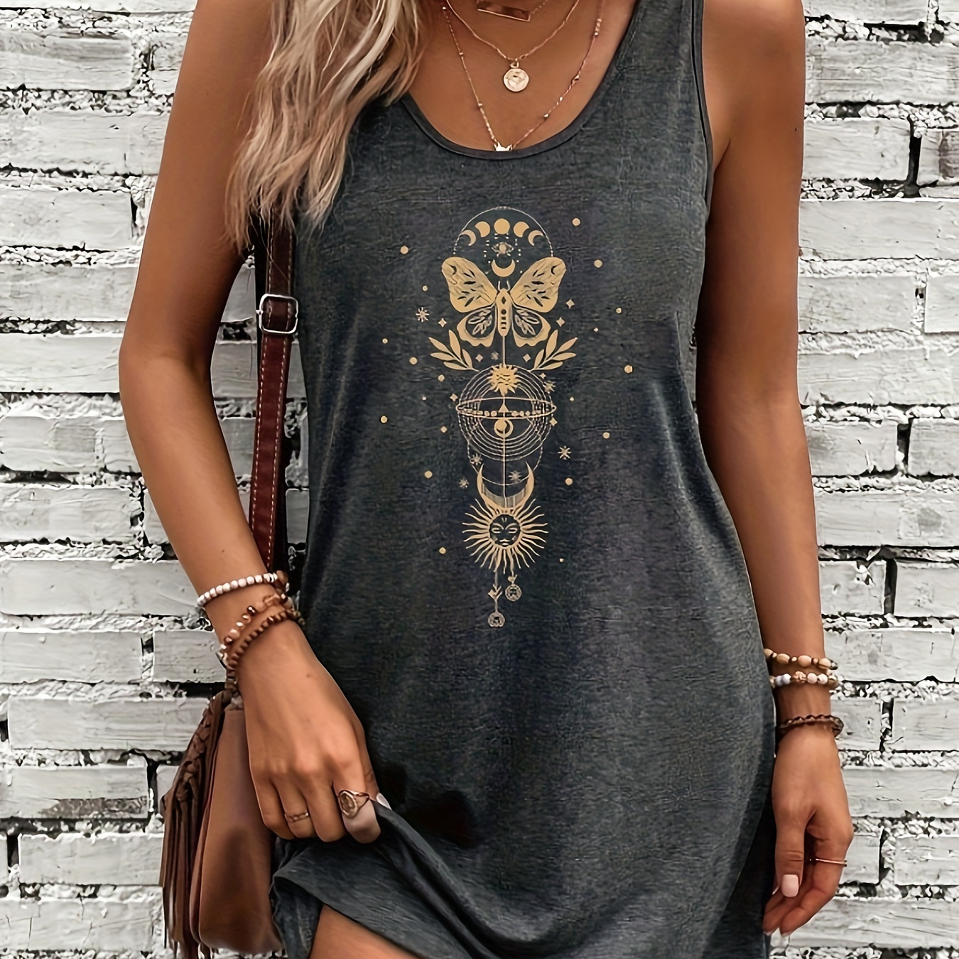 Sun & Moon Print Tank Dress, Sleeveless Crew Neck Casual Dress For Summer & Spring, Women's Clothing
Sun & Moon Print Tank Dress, Sleeveless Crew Neck Casual Dress For Summer & Spring, Women's Clothing