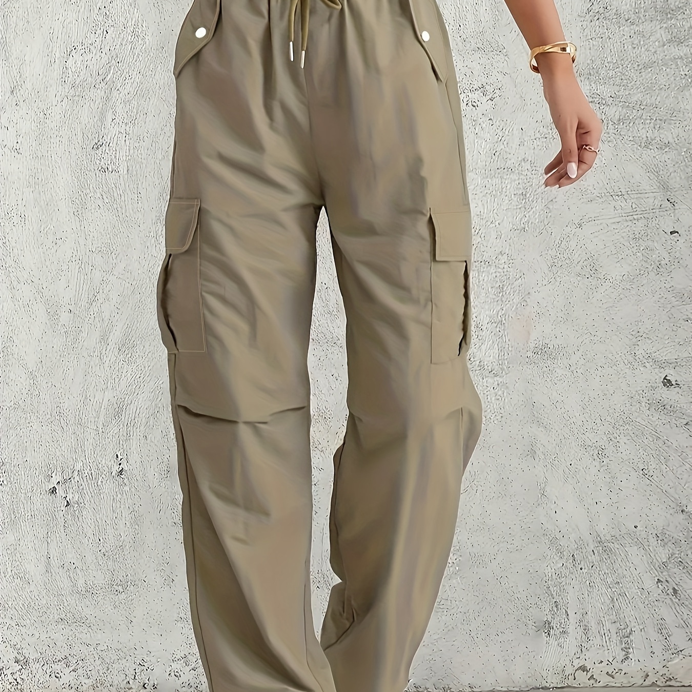 Women's Plus Size Casual Cargo Pants, 100% Polyester Solid Color, Non-stretch Woven Fabric, Summer Straight-leg Trousers With Pockets
Women's Plus Size Casual Cargo Pants, 100% Polyester Solid Color, Non-stretch Woven Fabric, Summer Straight-leg Trousers With Pockets