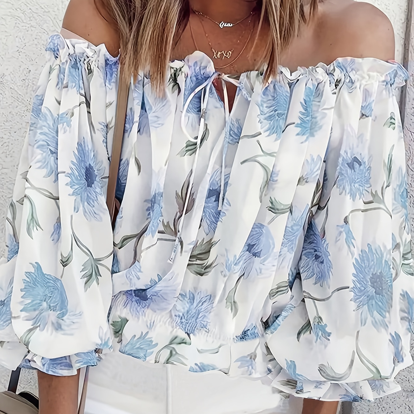 Women's Elegant Off-shoulder Floral Blouse With Drawstring, Polyester 100% Woven Fabric, Mid-length Sleeve Shirt
Women's Elegant Off-shoulder Floral Blouse With Drawstring, Polyester 100% Woven Fabric, Mid-length Sleeve Shirt