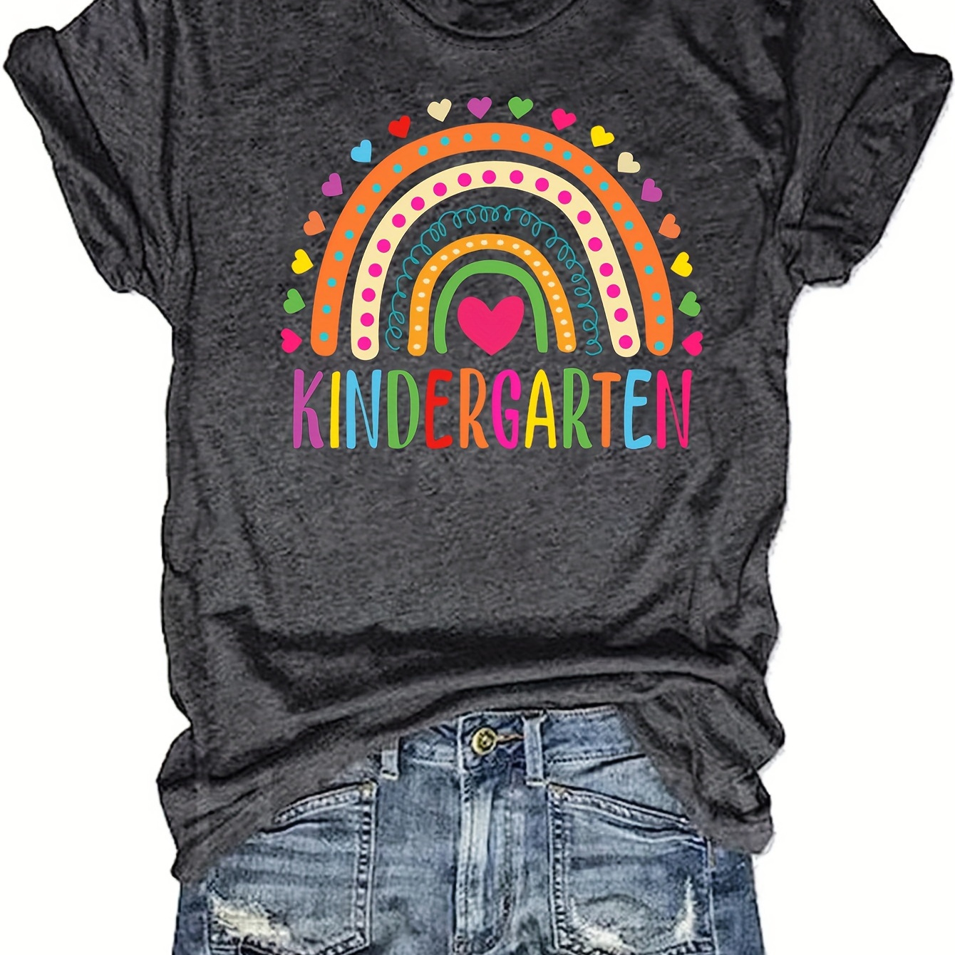 Rainbow & Heart Print Crew Neck T-shirt, Casual Short Sleeve Top For Spring & Summer, Women's Clothing
Rainbow & Heart Print Crew Neck T-shirt, Casual Short Sleeve Top For Spring & Summer, Women's Clothing