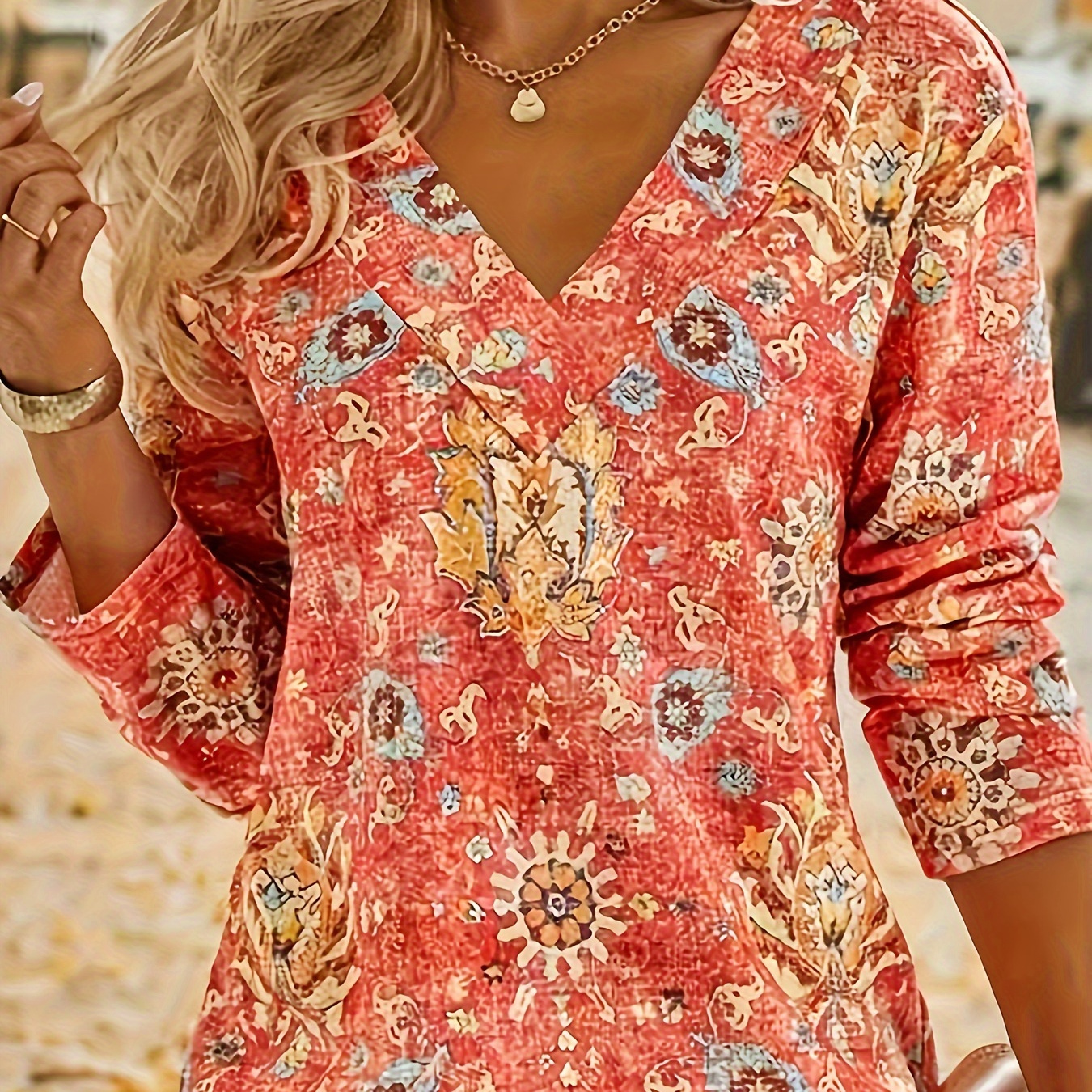 Plus Size Bohemian Style Long Sleeve T-shirt, Women's Plus Size Picture Print Spring And Autumn Long Sleeve T-shirt
Plus Size Bohemian Style Long Sleeve T-shirt, Women's Plus Size Picture Print Spring And Autumn Long Sleeve T-shirt