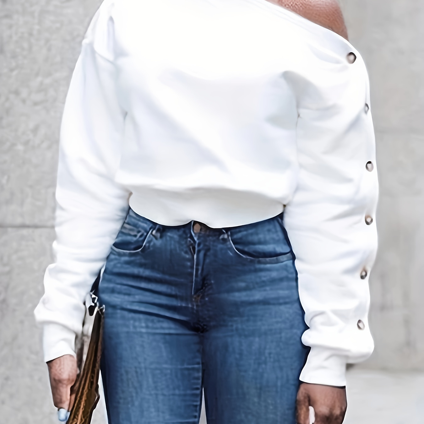 Shoulder Button Sleeve Top, Solid Color, Knit Fabric, 95% Polyester 5% Spandex, Off The Shoulder Collar, All , 250g/m² - Elegant Stretchy Blouse
Shoulder Button Sleeve Top, Solid Color, Knit Fabric, 95% Polyester 5% Spandex, Off The Shoulder Collar, All , 250g/m² - Elegant Stretchy Blouse