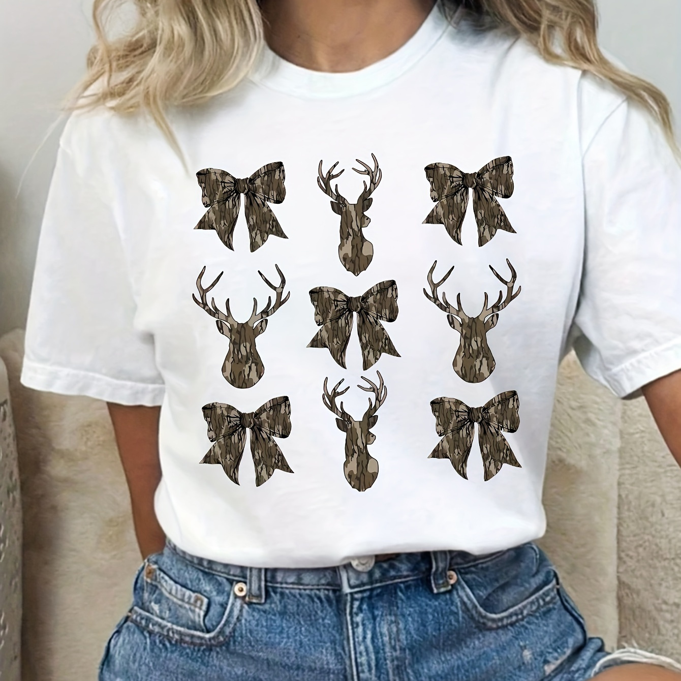 Women's Plus Size Casual T-shirt With Butterfly & Deer Graphic, Short Sleeve, Round Neck, Breathable Polyester - Summer Fashion
Women's Plus Size Casual T-shirt With Butterfly & Deer Graphic, Short Sleeve, Round Neck, Breathable Polyester - Summer Fashion