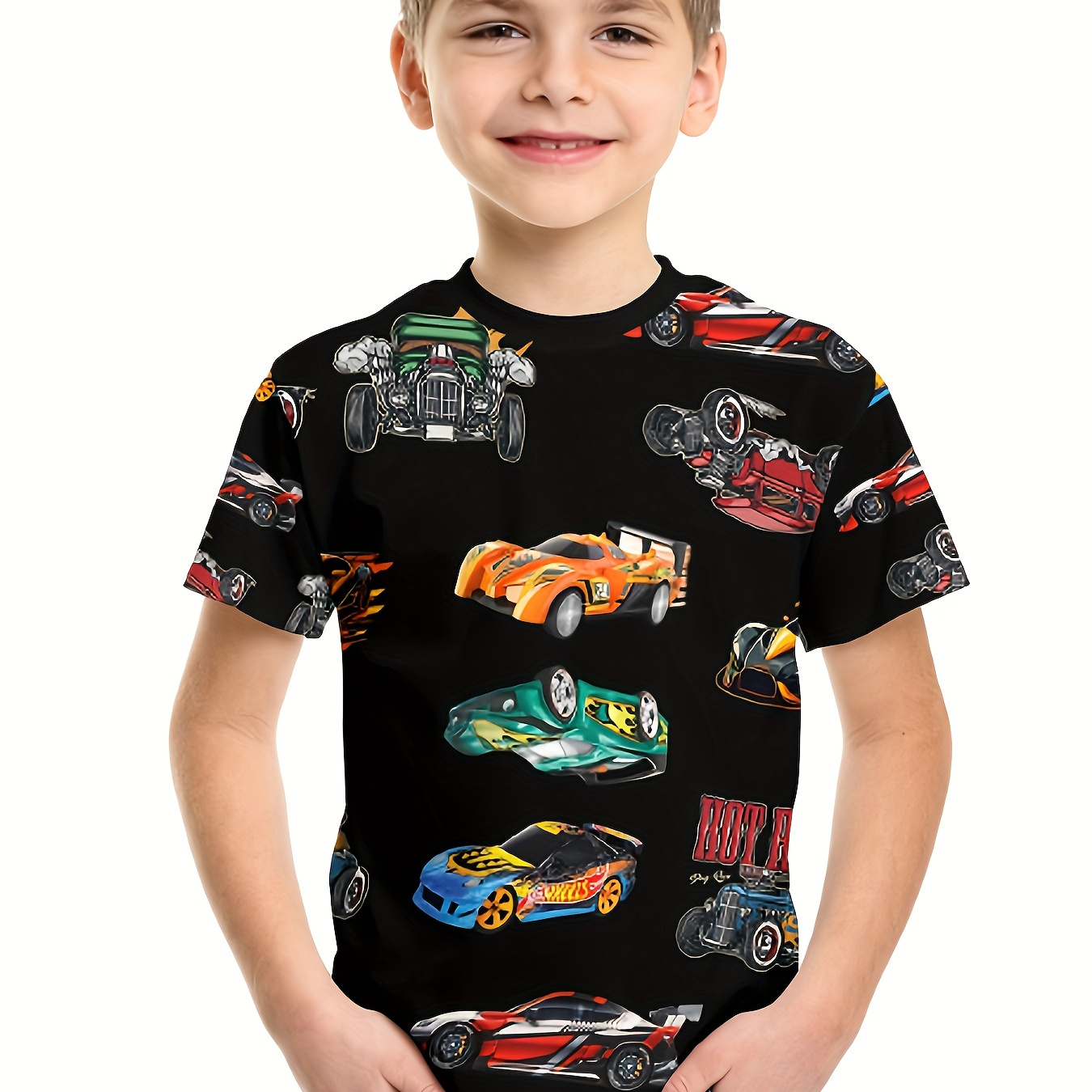 Cartoon Racing Car Print Boy's Cute T-shirt, Kids Casual Short Sleeve Crew Neck Top Summer Daily Wear
Cartoon Racing Car Print Boy's Cute T-shirt, Kids Casual Short Sleeve Crew Neck Top Summer Daily Wear