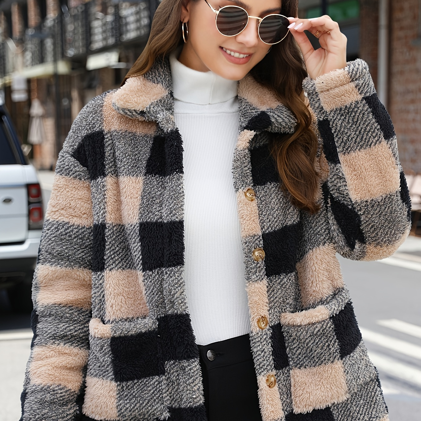 Print Patched Pockets Teddy Coat, Long Sleeve Single Breasted Winter , Women's Clothing
Print Patched Pockets Teddy Coat, Long Sleeve Single Breasted Winter , Women's Clothing