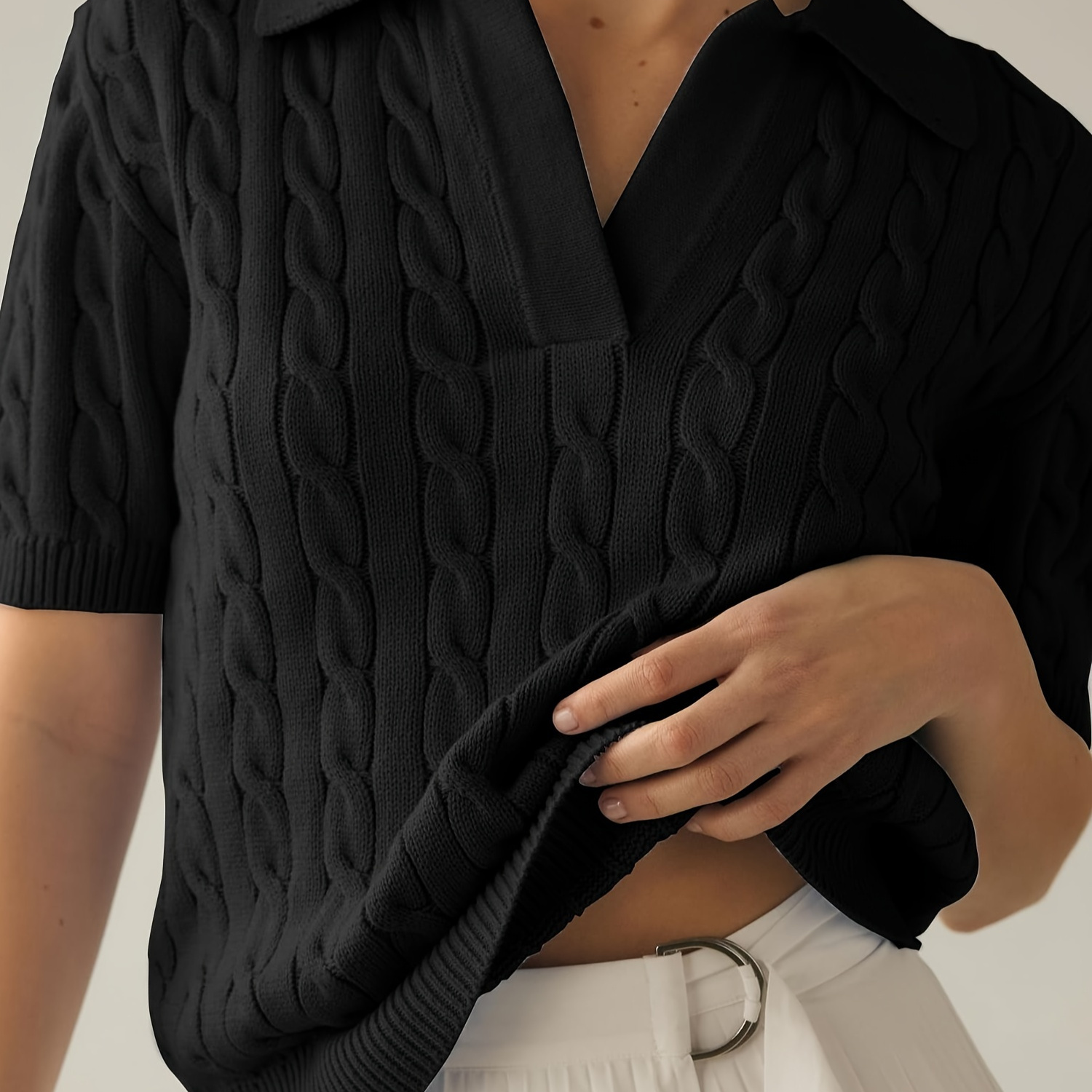 Solid Color V Neck Pullover Sweater, Casual Short Sleeve Knitted Sweater For Spring & Fall, Women's Clothing
Solid Color V Neck Pullover Sweater, Casual Short Sleeve Knitted Sweater For Spring & Fall, Women's Clothing