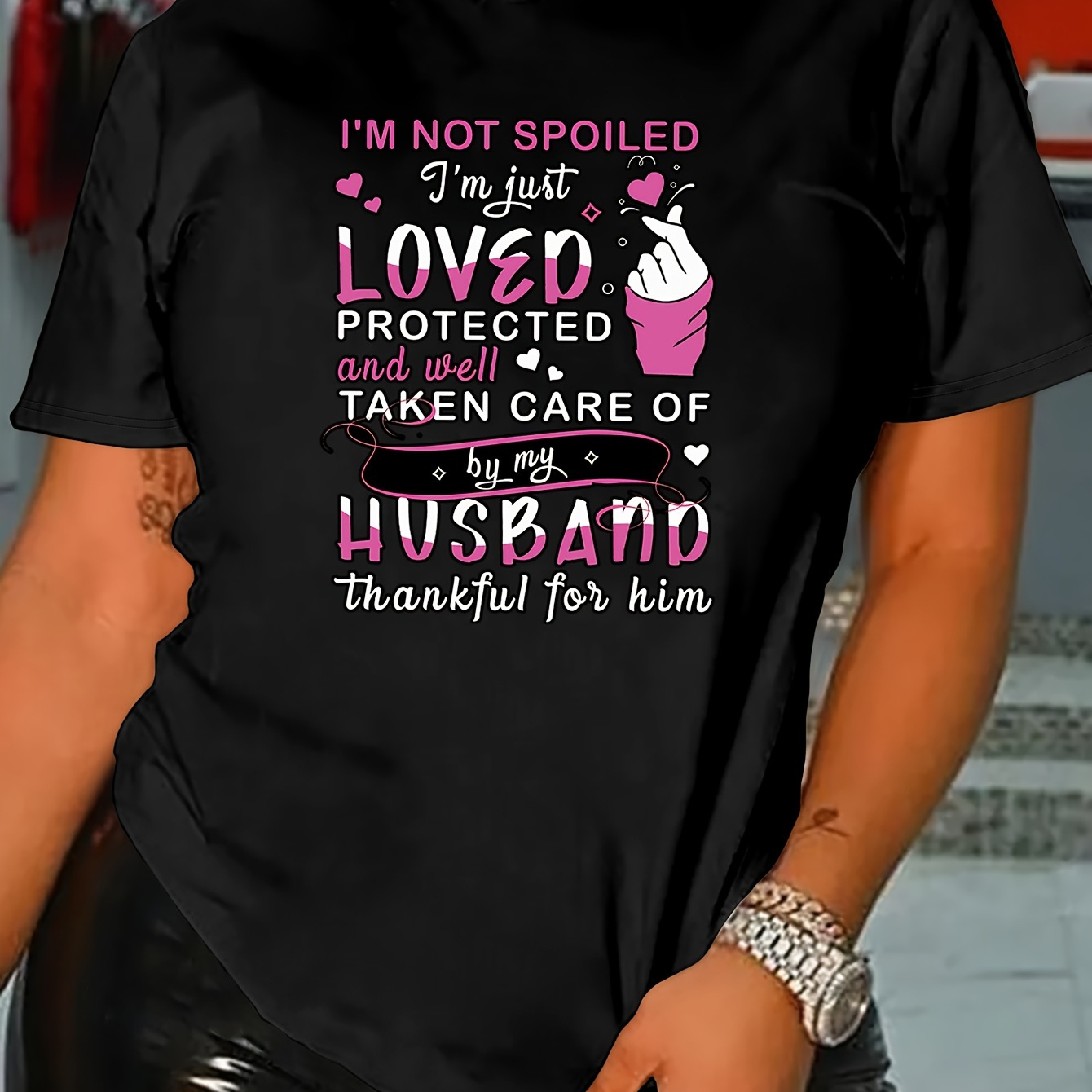 Women's ' , I'm Just & By My Husband' Graphic Tee - Soft Polyester , Machine Washable, Crew Neck, Short Sleeve - Spring/summer
Women's ' , I'm Just & By My Husband' Graphic Tee - Soft Polyester , Machine Washable, Crew Neck, Short Sleeve - Spring/summer