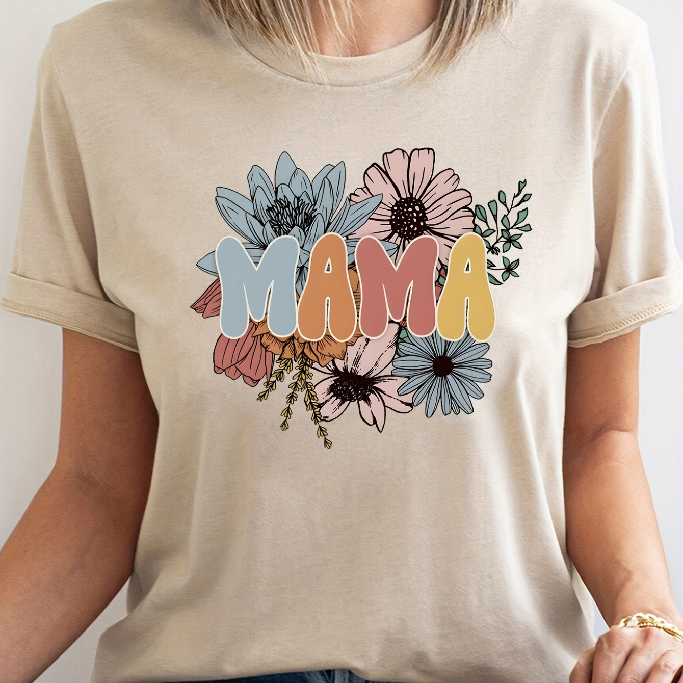 Floral & Mama Print T-shirt, Casual Short Sleeve Crew Neck Top For Spring & Summer, Women's Clothing
Floral & Mama Print T-shirt, Casual Short Sleeve Crew Neck Top For Spring & Summer, Women's Clothing