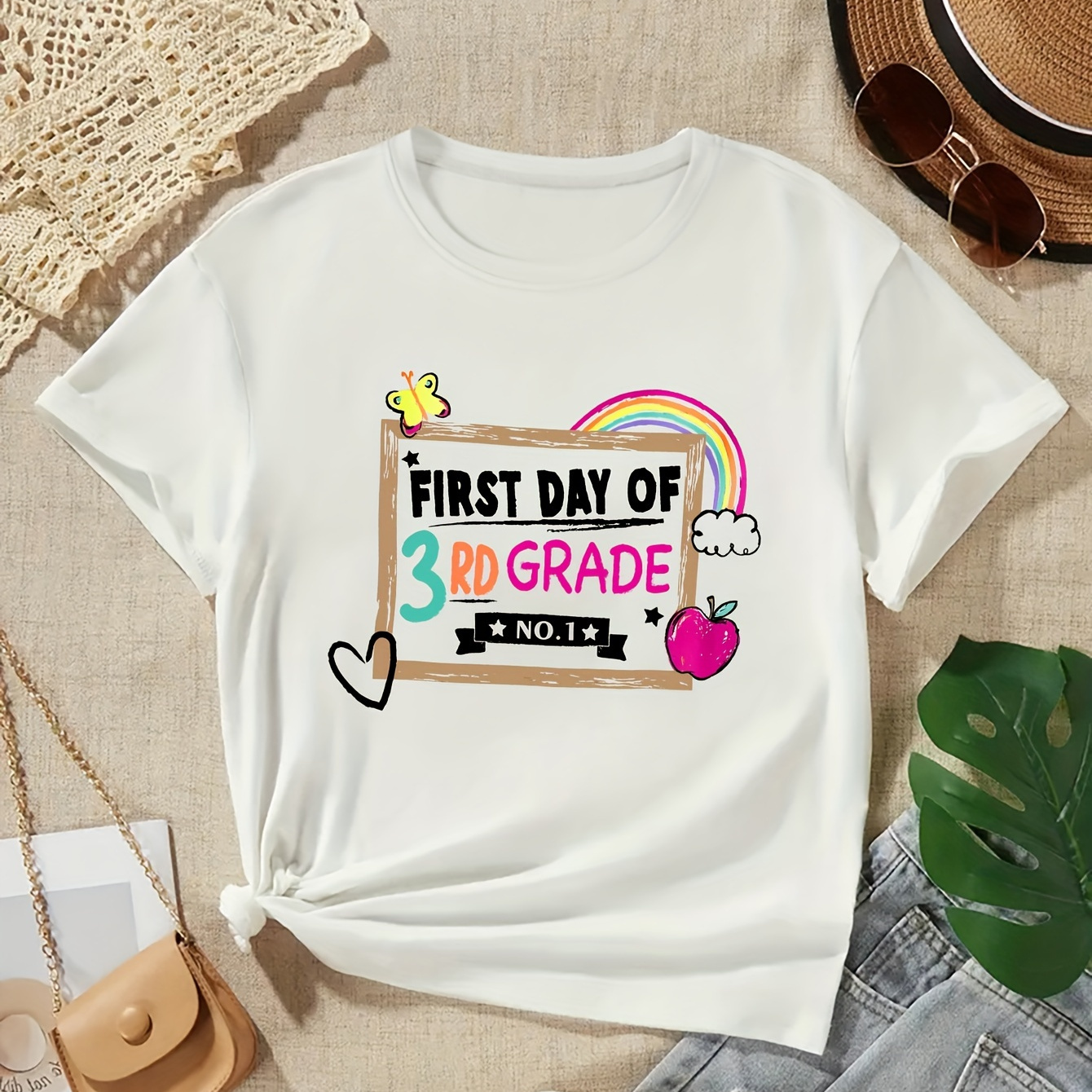 First Day Of Third Grade Print Girl's Creative T-shirt, Soft & Elastic Comfy Crew Neck Short Sleeve Tee, Girl's Summer Top
First Day Of Third Grade Print Girl's Creative T-shirt, Soft & Elastic Comfy Crew Neck Short Sleeve Tee, Girl's Summer Top