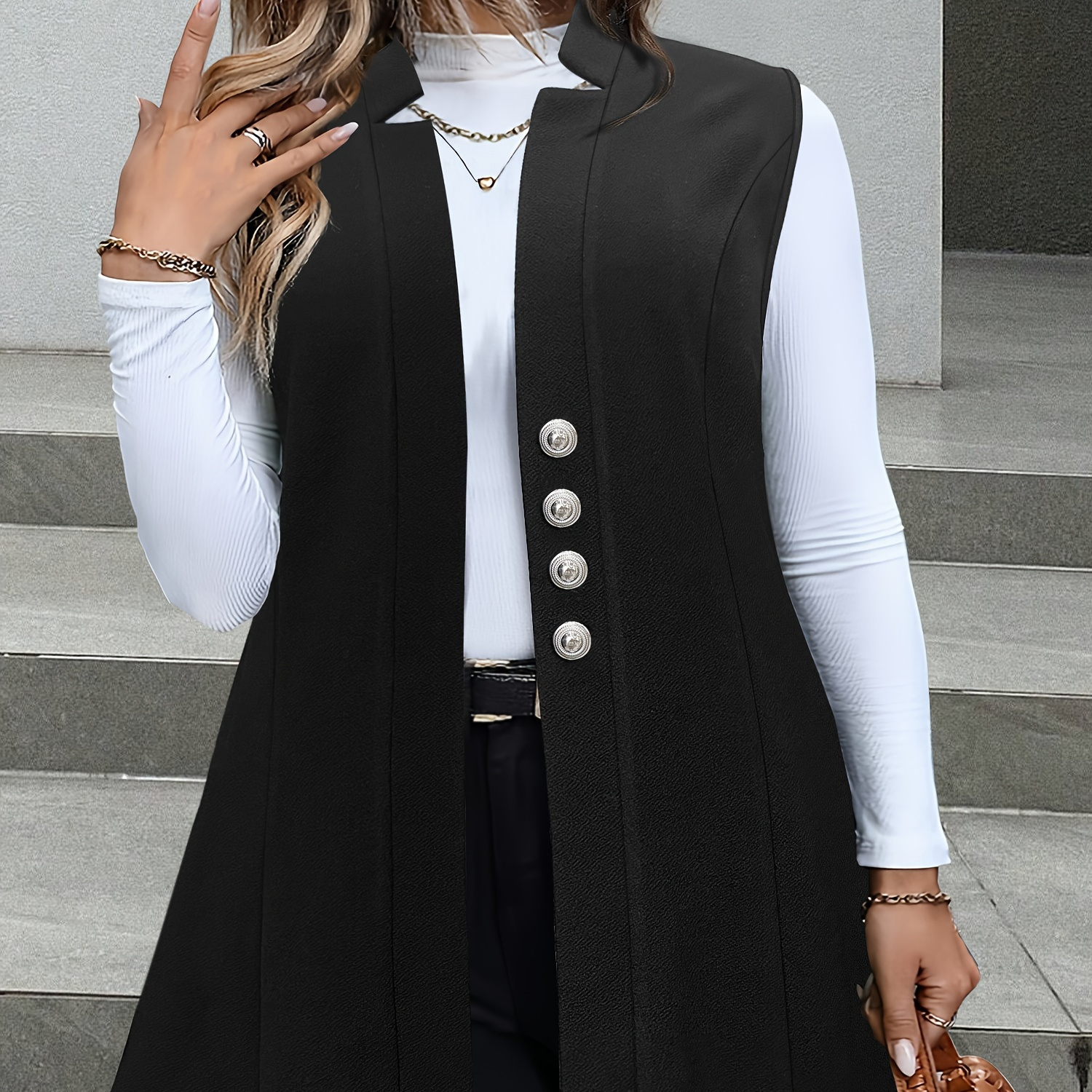 Plus Size Solid Button Open Front Vest Jacket, Elegant Sleeveless Jacket For , Women's Plus Size Clothing
Plus Size Solid Button Open Front Vest Jacket, Elegant Sleeveless Jacket For , Women's Plus Size Clothing