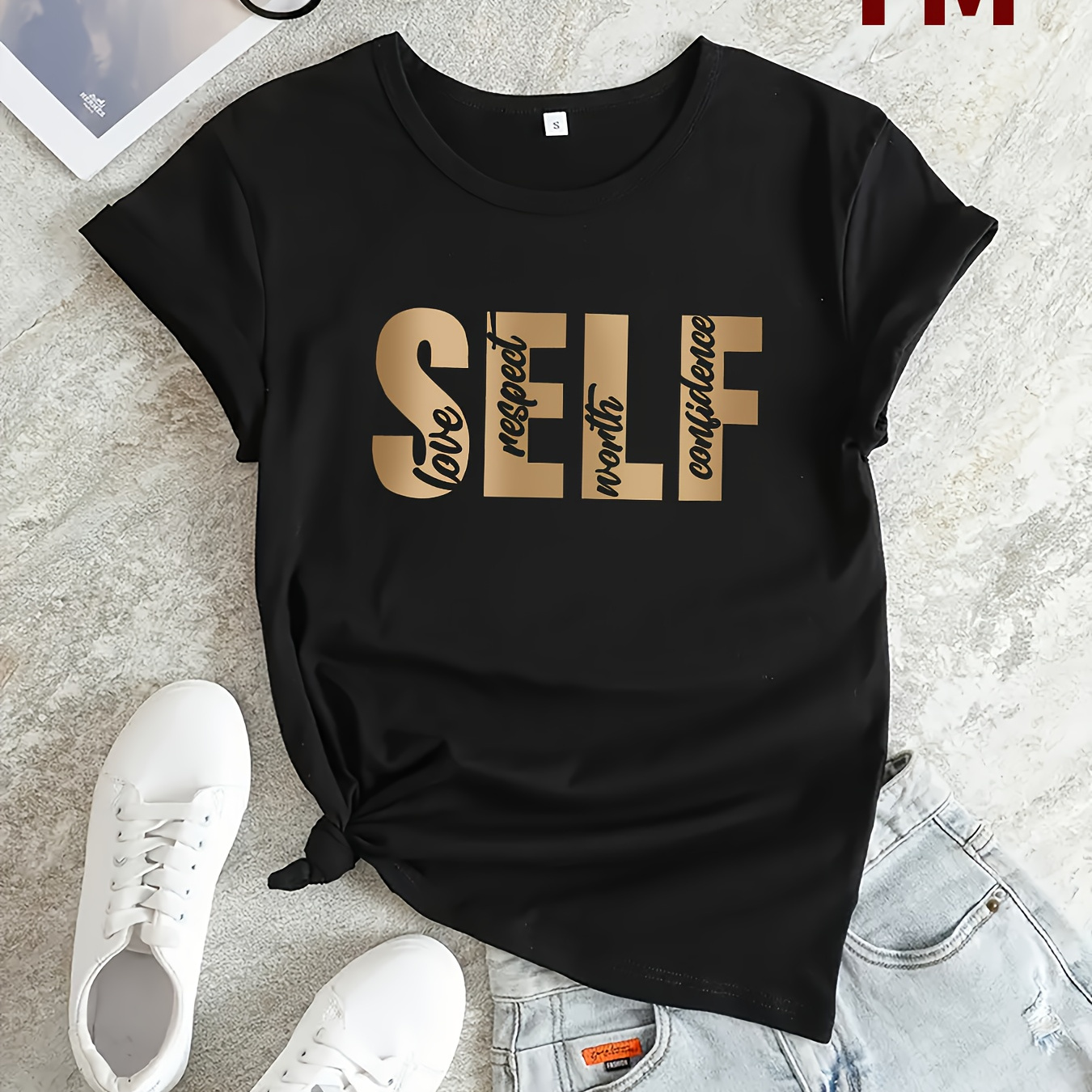 Self Letter Graphic Fashion Breathable Short Sleeves Tops, Round Neck Sports T-shirt, Women's Activewear
Self Letter Graphic Fashion Breathable Short Sleeves Tops, Round Neck Sports T-shirt, Women's Activewear