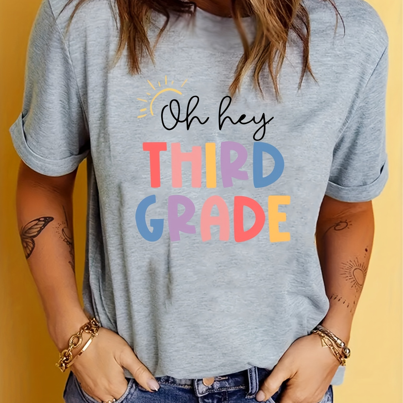 Colorful Letter Print Summer T-shirt, Cute Short Sleeve Crew Neck Top, Women's Clothing
Colorful Letter Print Summer T-shirt, Cute Short Sleeve Crew Neck Top, Women's Clothing