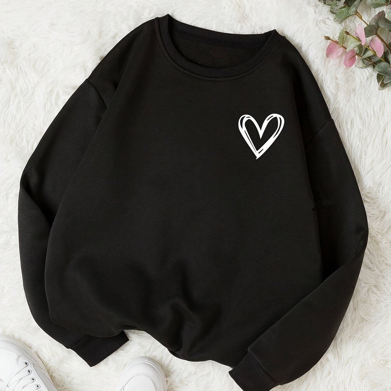 Women's Casual Crew Neck Sweatshirt With Heart Pattern - 100% Polyester Long Sleeve Knit Pullover For All Seasons
Women's Casual Crew Neck Sweatshirt With Heart Pattern - 100% Polyester Long Sleeve Knit Pullover For All Seasons
