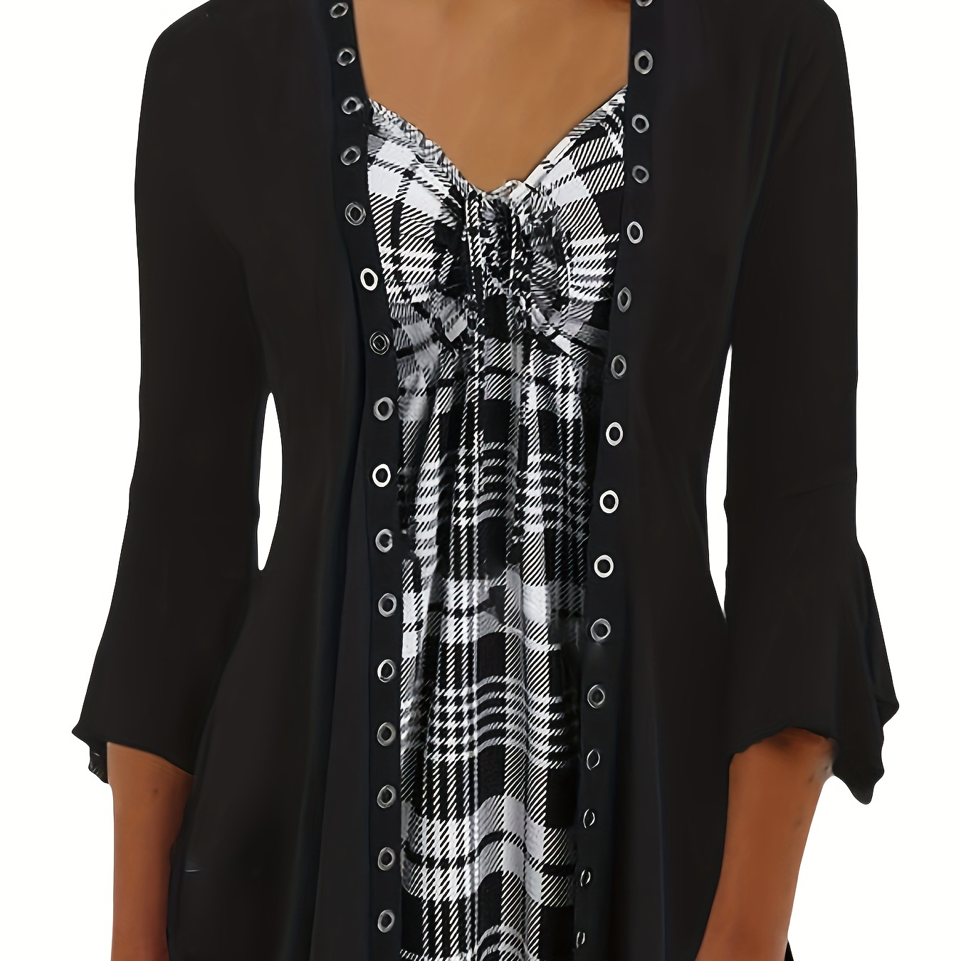 Print Flare Sleeve 2 In , Casual Drawstring V Neck Grommet Detail Hem Top For Spring & Fall, Women's Clothing
Print Flare Sleeve 2 In , Casual Drawstring V Neck Grommet Detail Hem Top For Spring & Fall, Women's Clothing