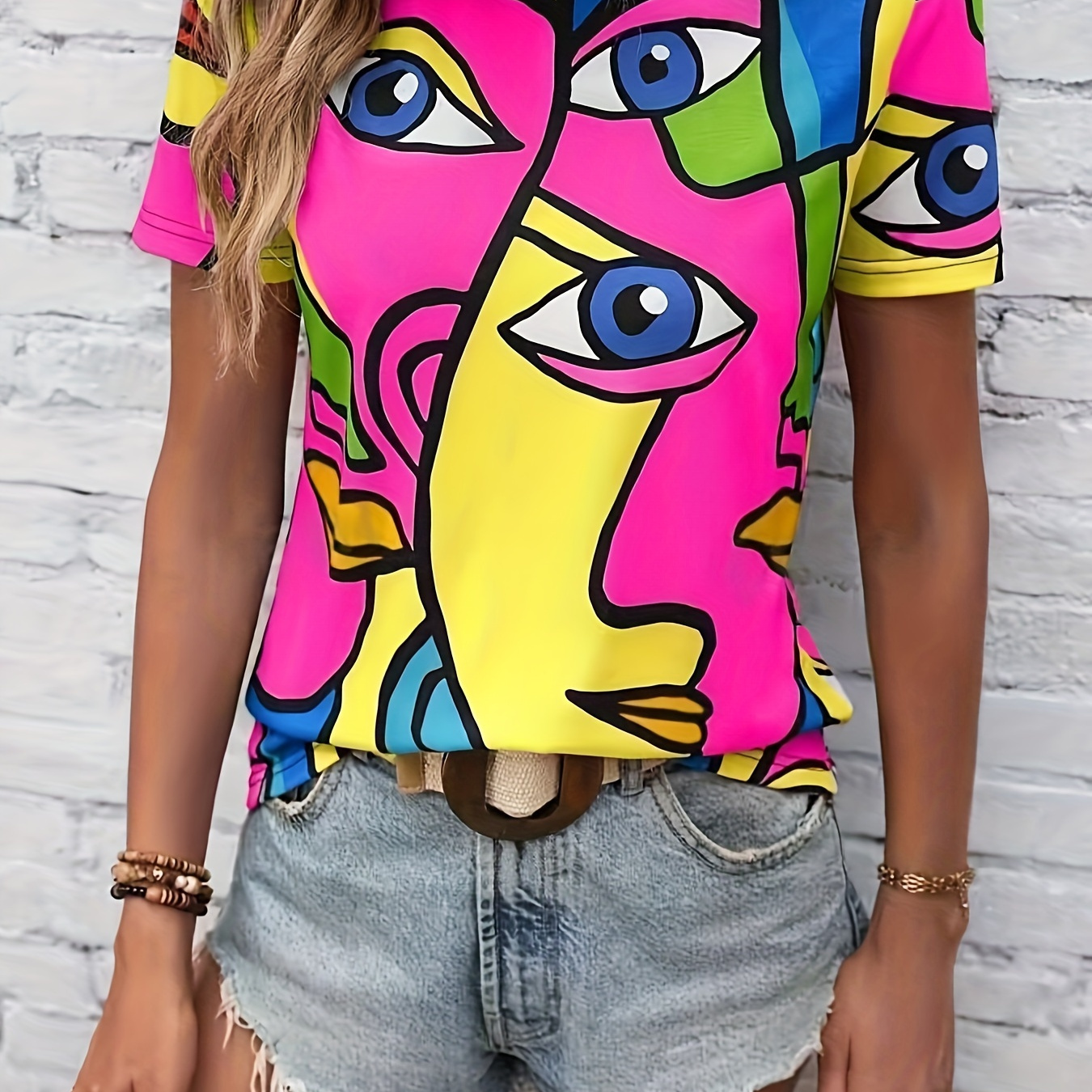 Abstract Print Crew Neck T-shirt, Casual Short Sleeve T-shirt For Spring & Summer, Women's Clothing
Abstract Print Crew Neck T-shirt, Casual Short Sleeve T-shirt For Spring & Summer, Women's Clothing