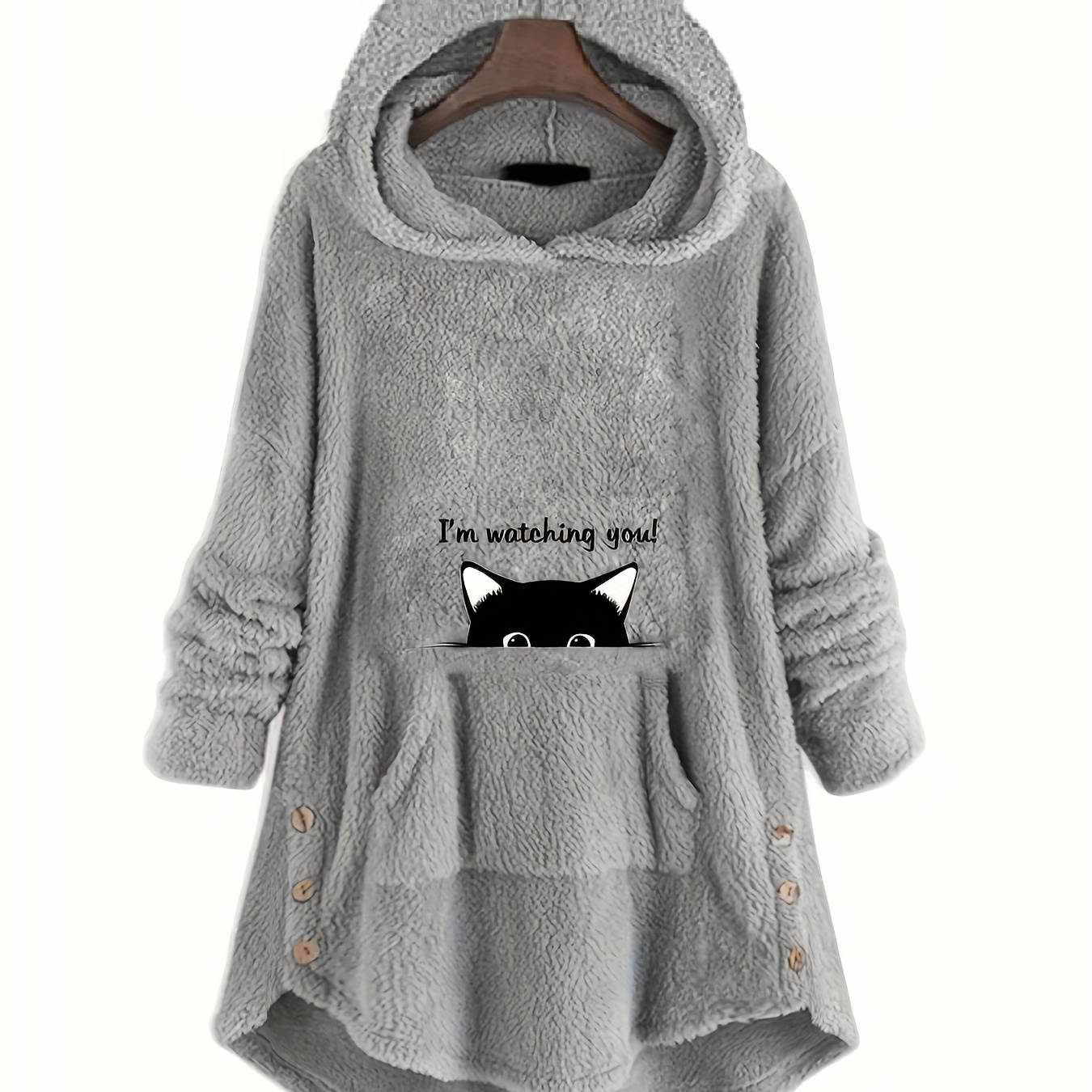 Sweat À Capuche Imprimé Chat Mignon Et Lettre Chauffante, Sweat-shirt Asymétrique En Peluche Avec Poche , Décor D'oreille Mignon, Vêtements Pour Femmes
Sweat À Capuche Imprimé Chat Mignon Et Lettre Chauffante, Sweat-shirt Asymétrique En Peluche Avec Poche , Décor D'oreille Mignon, Vêtements Pour Femmes
