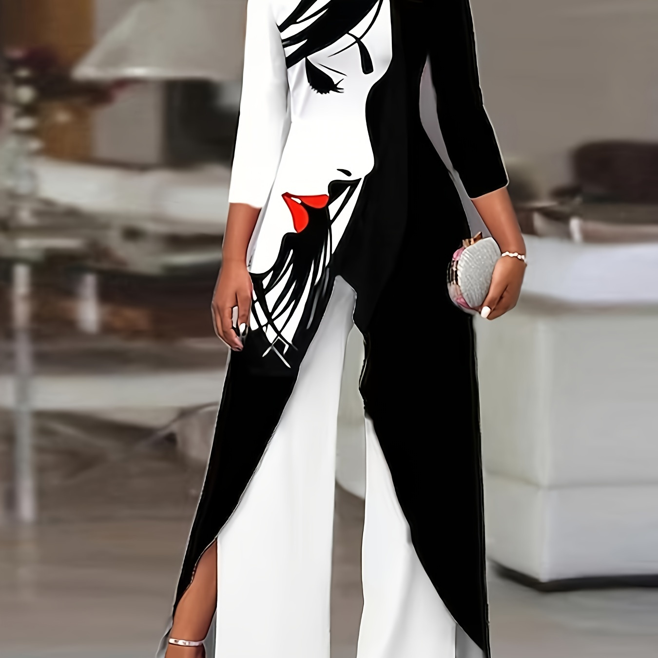 Elegant Two-piece Set, Graphic Print Cold Shoulder 3/4 Sleeve Top & Pants Outfits, Women's Clothing
Elegant Two-piece Set, Graphic Print Cold Shoulder 3/4 Sleeve Top & Pants Outfits, Women's Clothing