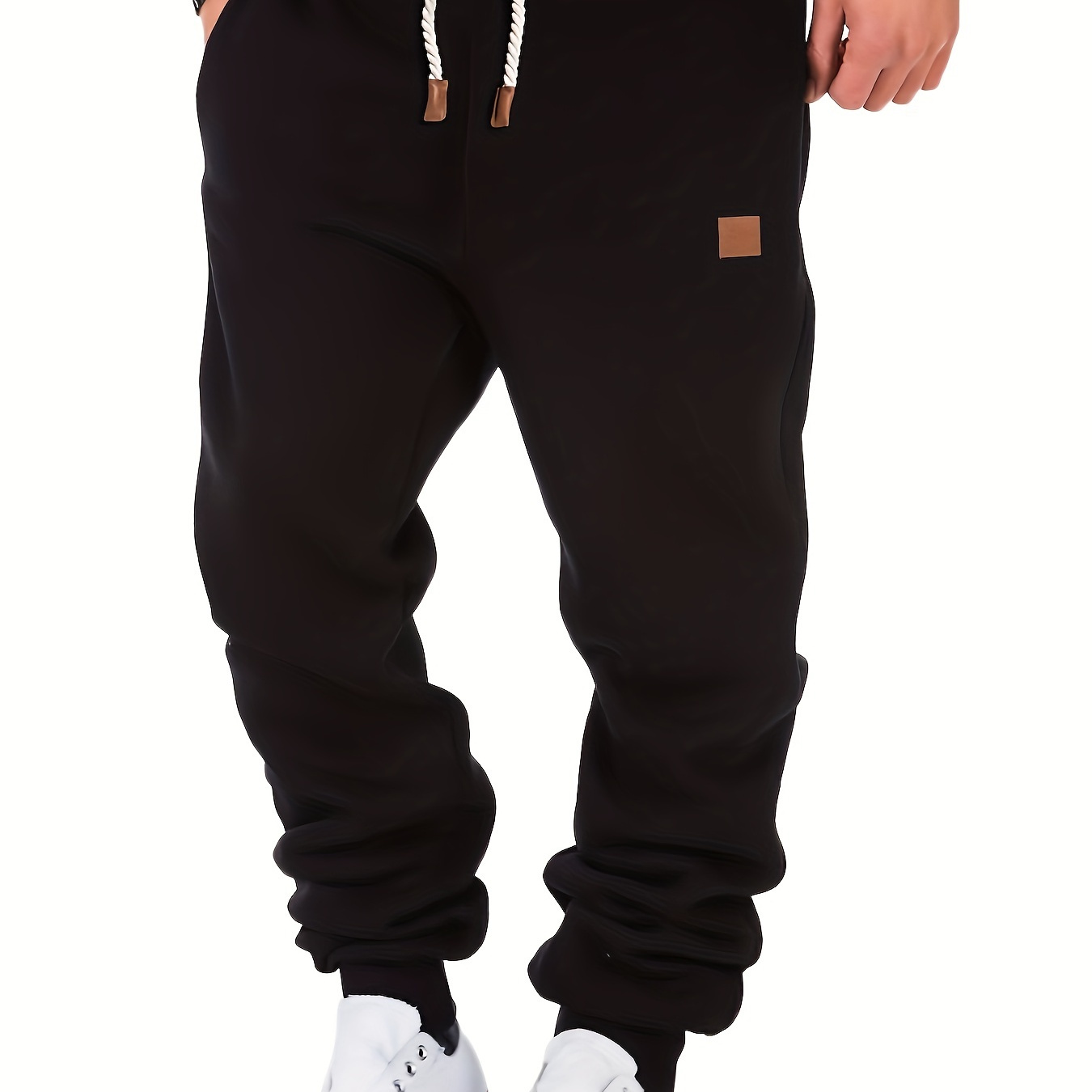 

Classic Design Tapered Joggers, Men's Casual Loose Fit Slightly Stretch Waist Drawstring Pants For Fall Winter Fitness Cycling
