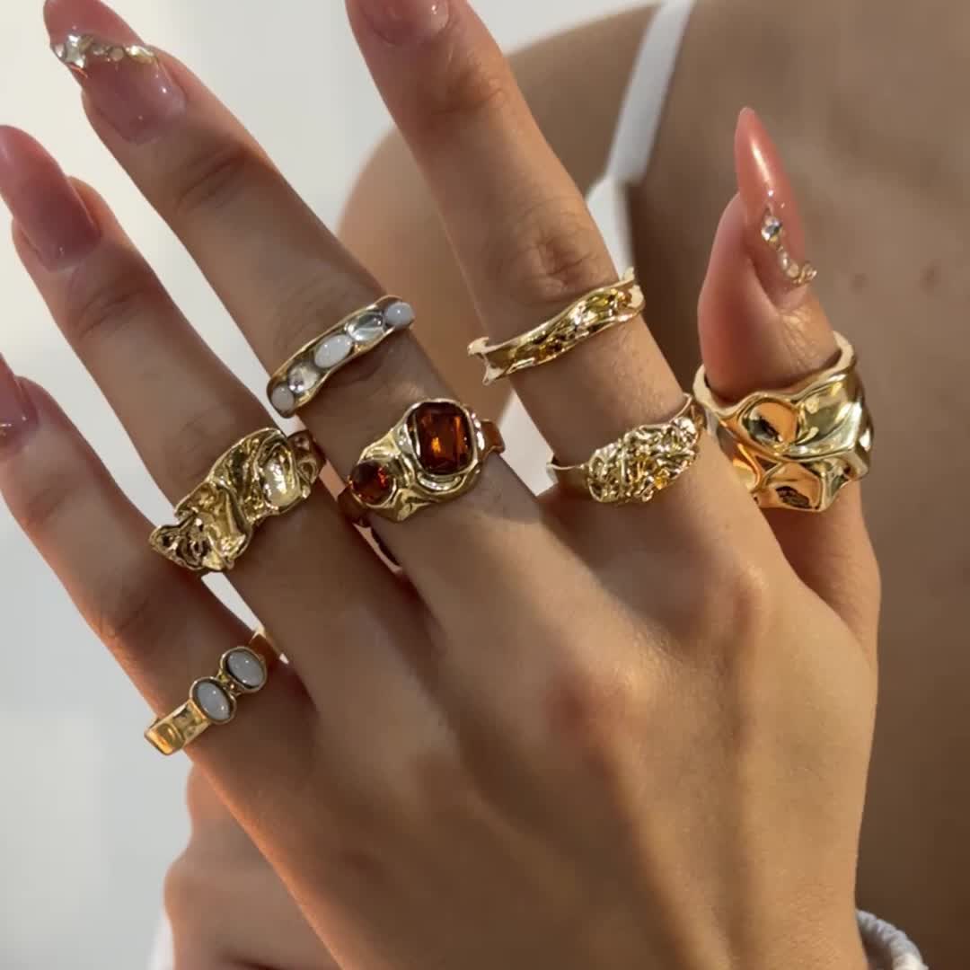 7pcs Luxurious Square Imitation Gemstone Ring Set