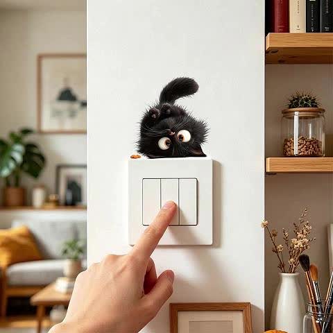 Cute Black Cat Switch Sticker for Home Decor