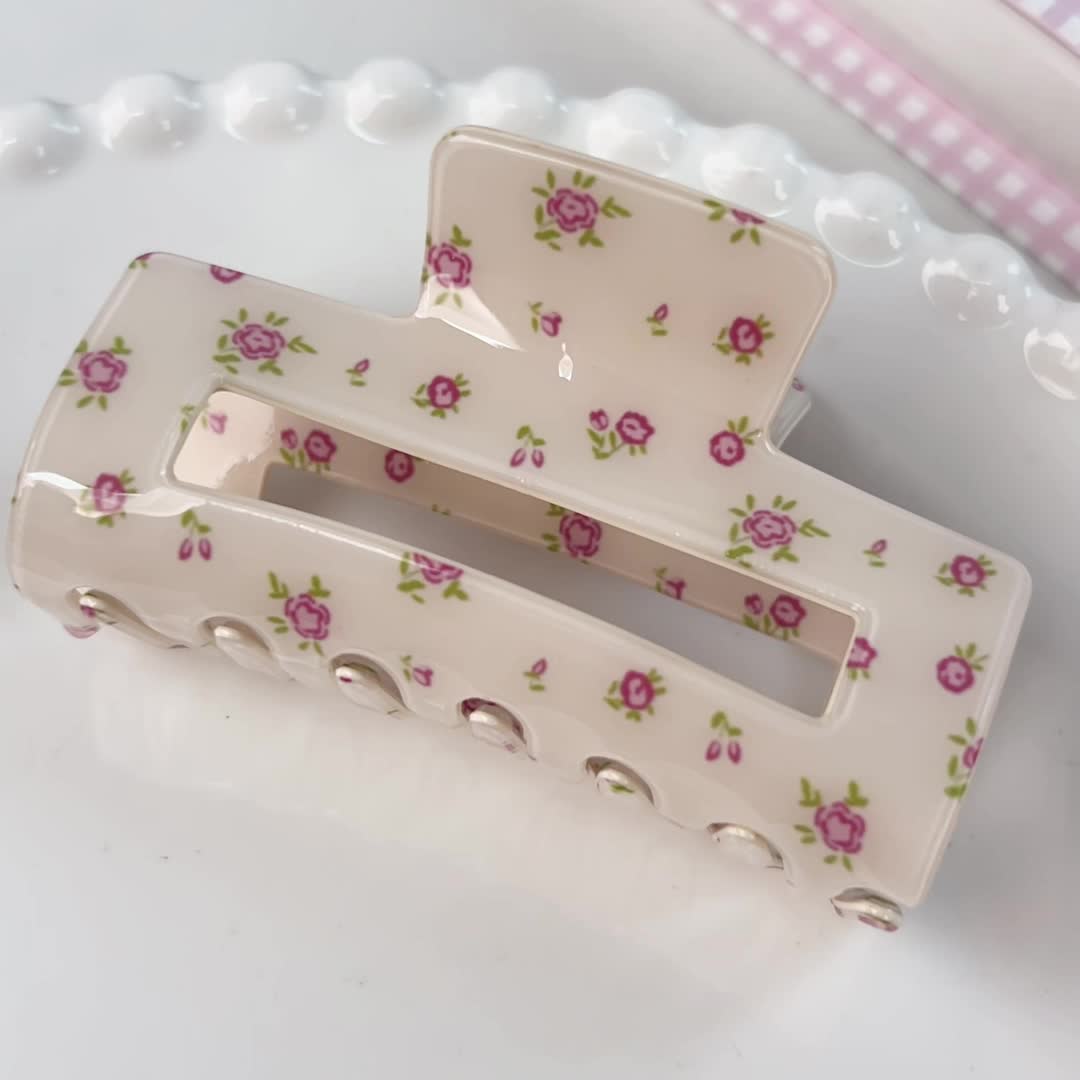 Cream White Rose Floral Hair Claw Clip, Strong Hold