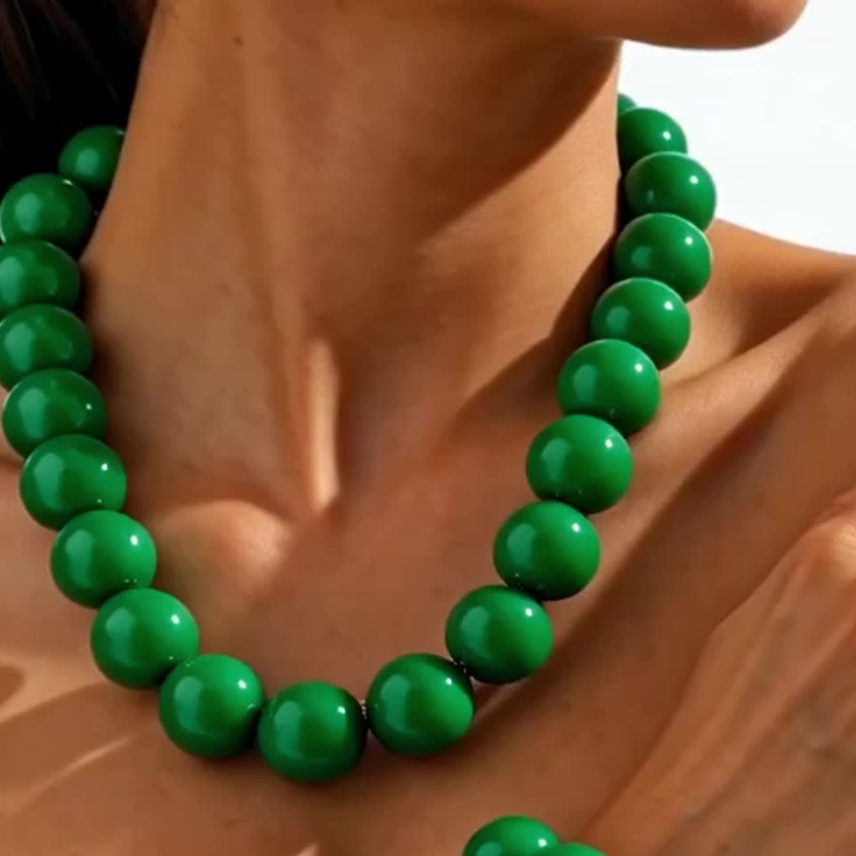 3pcs Bohemian Green Bead Pendant Necklace Bracelet Earrings Set