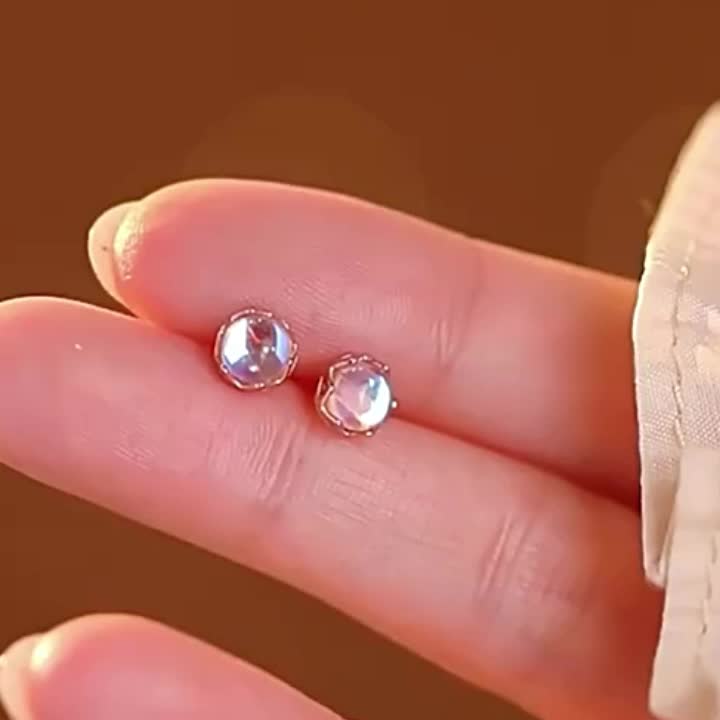 2pcs Women's S925 Sterling Silvery Moonstone Stud Earrings