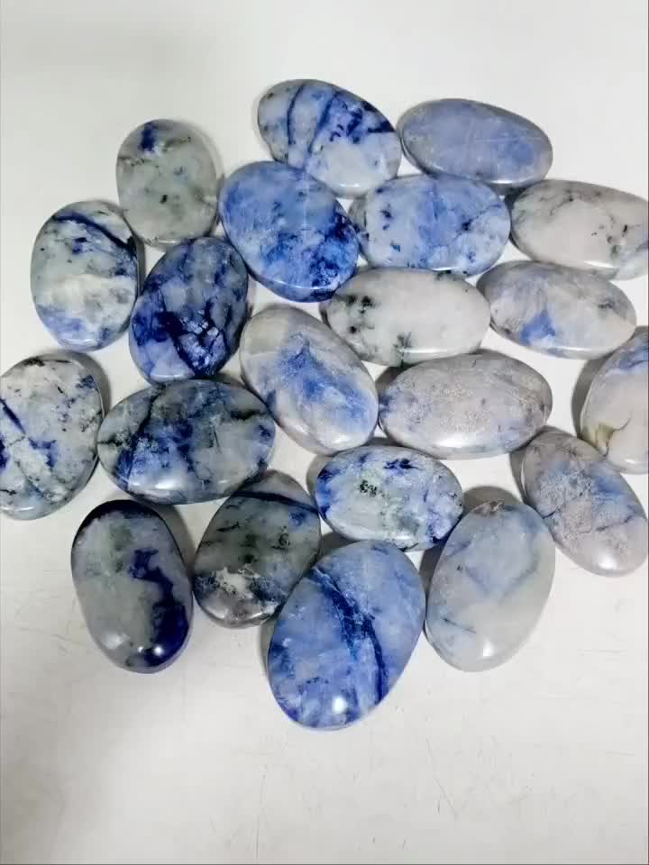 Random Polished Smooth Sodalite Palm Stone, Natural Blue White Decor