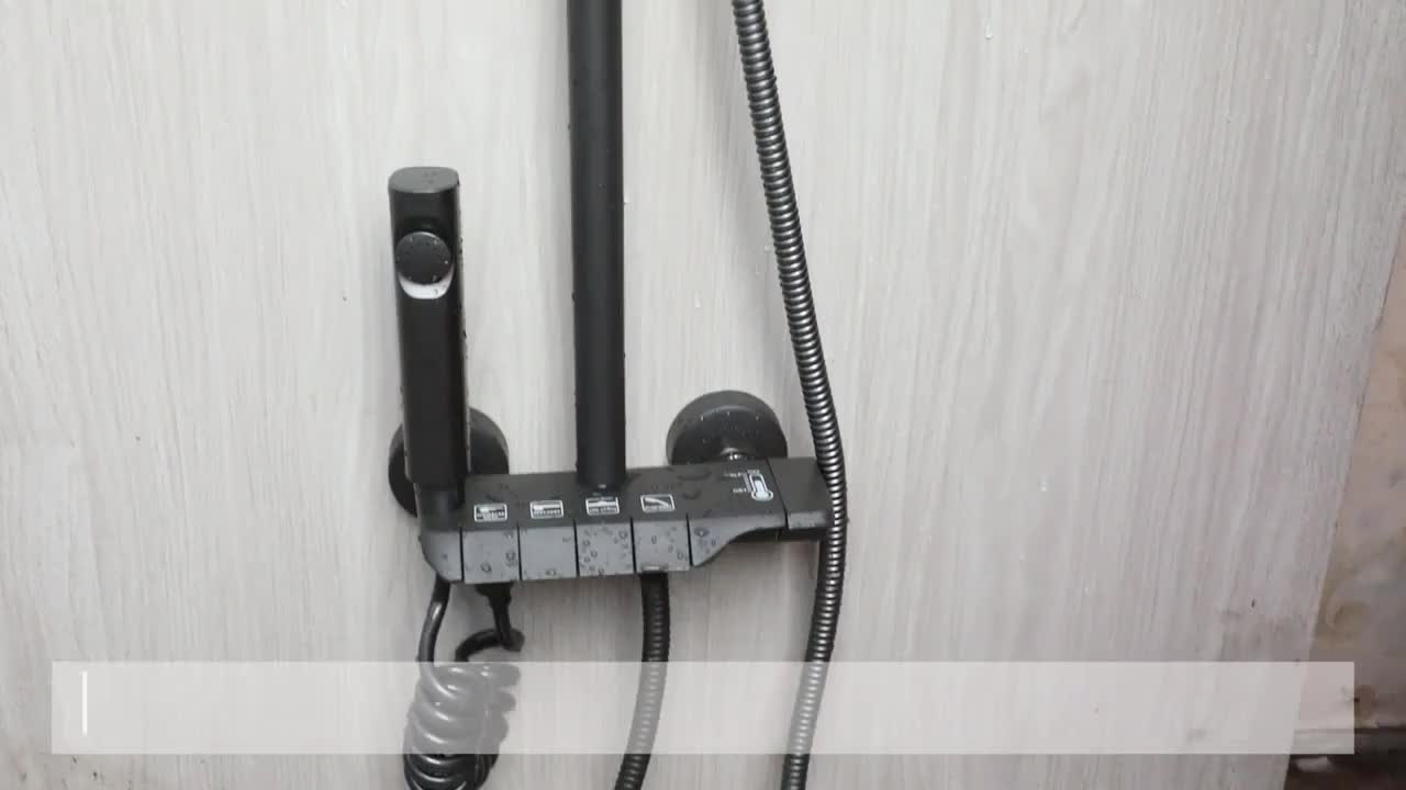 Modern Rainfall Shower System with Multi-Function Nozzles, Gray Finish