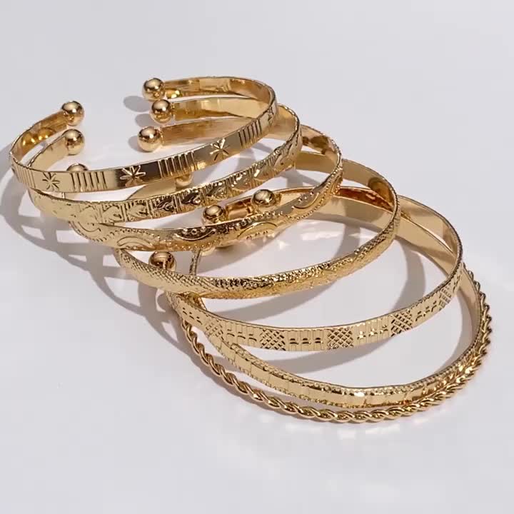 7pc Stylish Engraved Open Bracelet Set