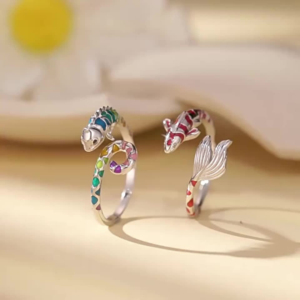 Women's Adjustable Multicolor Chameleon Open Ring, S925 Silver