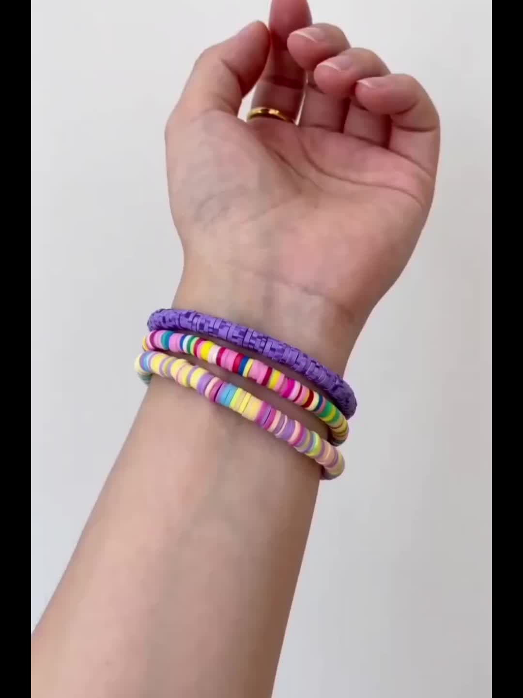3pcs Bohemian Multicolor Soft Clay Elastic Bracelets