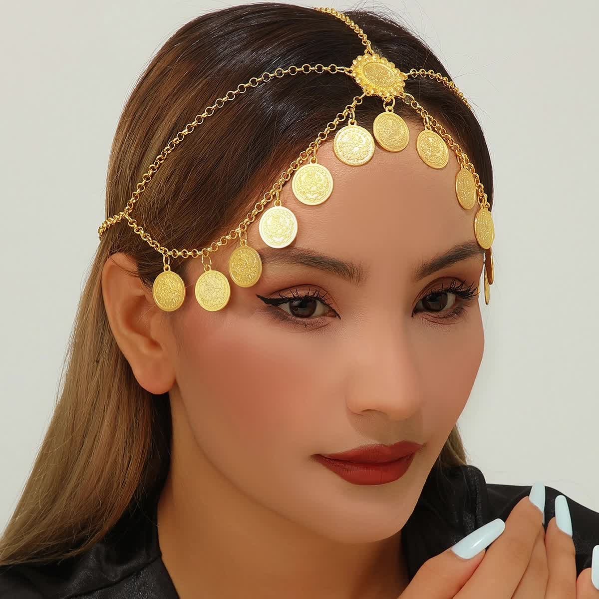 Retro Ethnic-style Golden Round Piece Pendant Headpiece