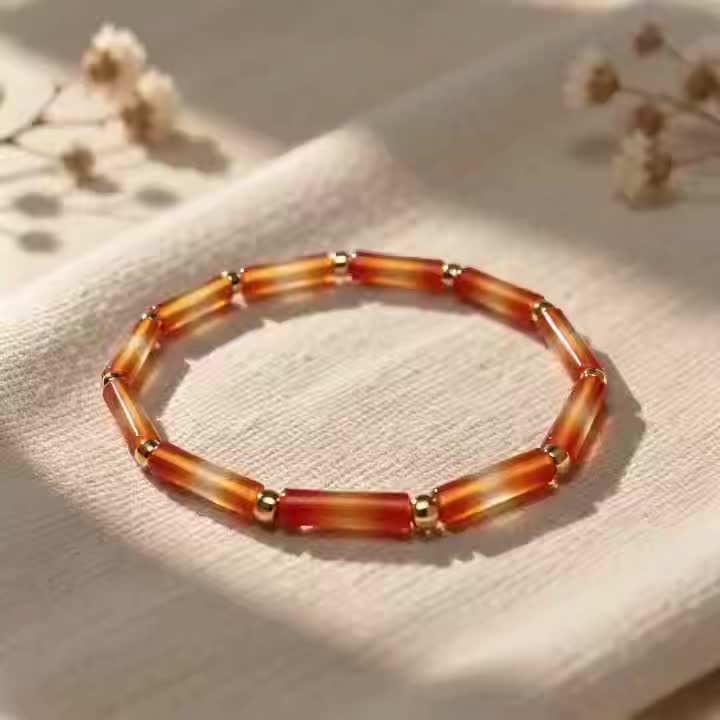 Natural Orange-Red Agate Bohemian Style Stretch Bracelet