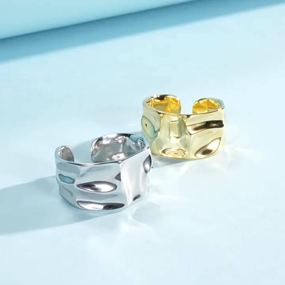 Women's S925 Pure Silver Irregular Concave-Convex Surface Ring