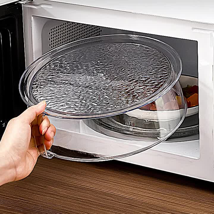 Heat Resistant 200°C Transparent Microwave Splash Guard Cover, 360° Splash-Proof Insulated Plastic Protector for Food, Stackable and Easy to