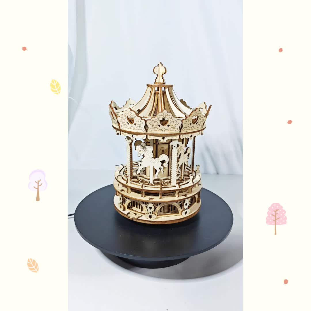 3D Wooden Carousel Mechanical Music Box Puzzle