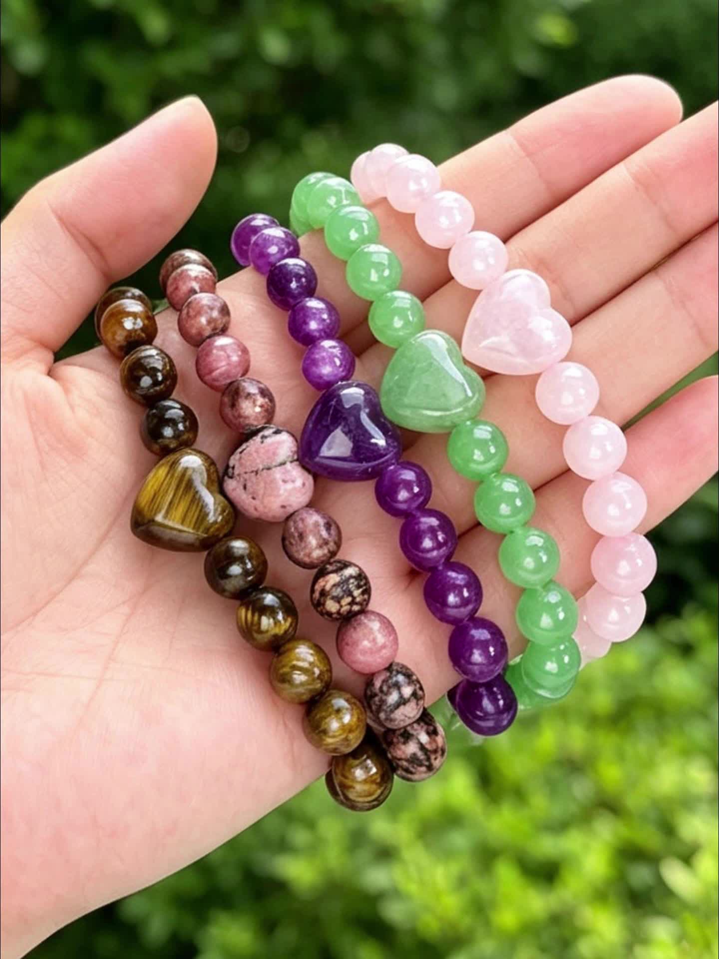Women's Natural Stone Bead Bracelet Set, Rose Quartz & Amethyst