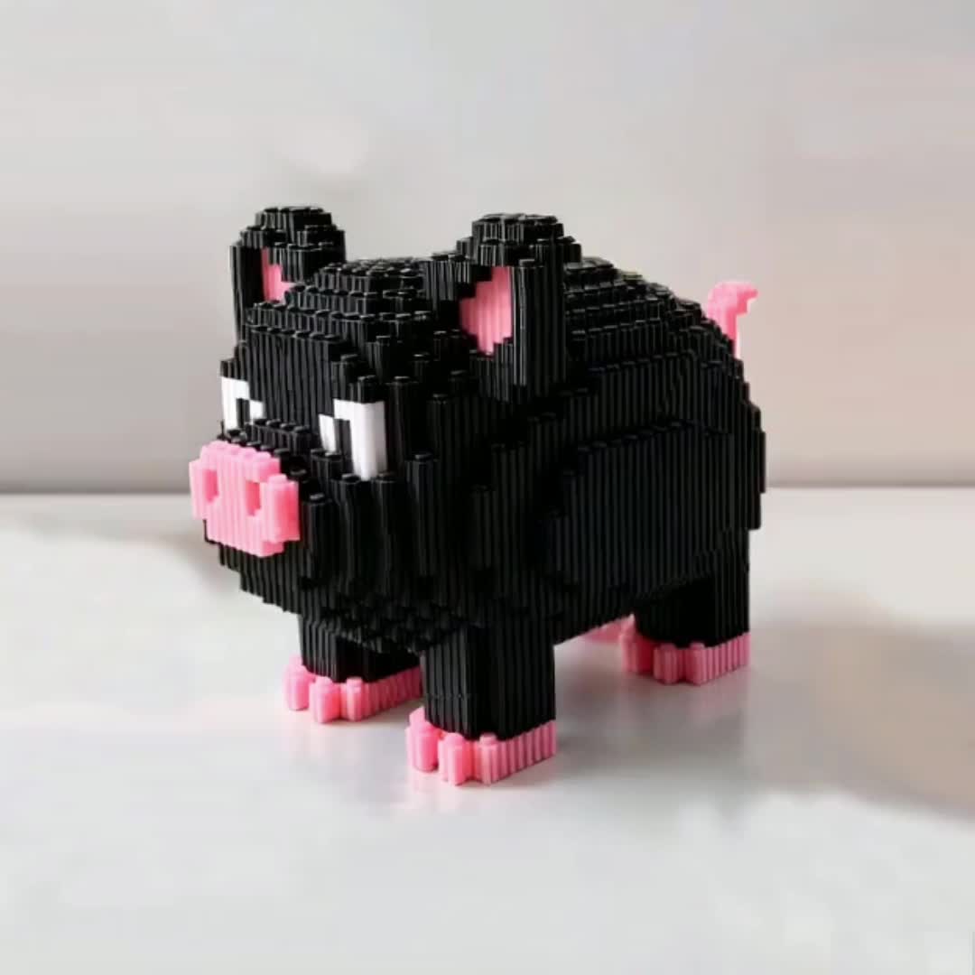 New Black Piglet Building Block Ornament Set, 3D Puzzle