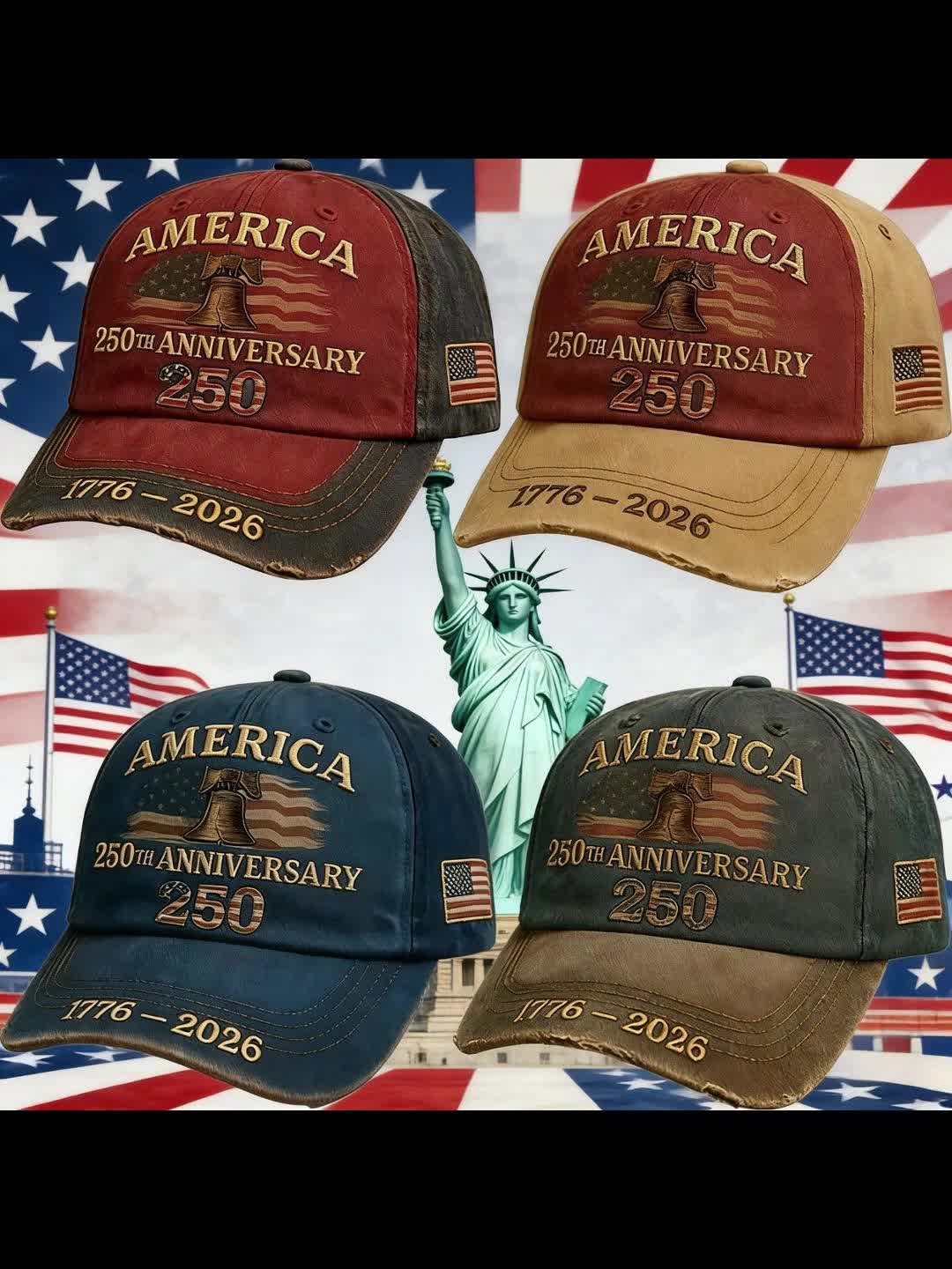 250th Anniversary USA Patriotic Baseball Cap Adjustable Vintage Style Flat Embroidered Hat