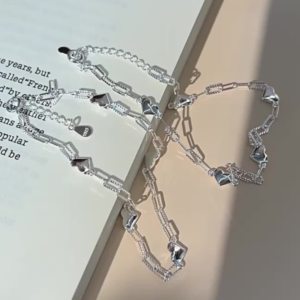 Women's S925 Pure Silver Glossy Heart Bracelet, Gift for Her